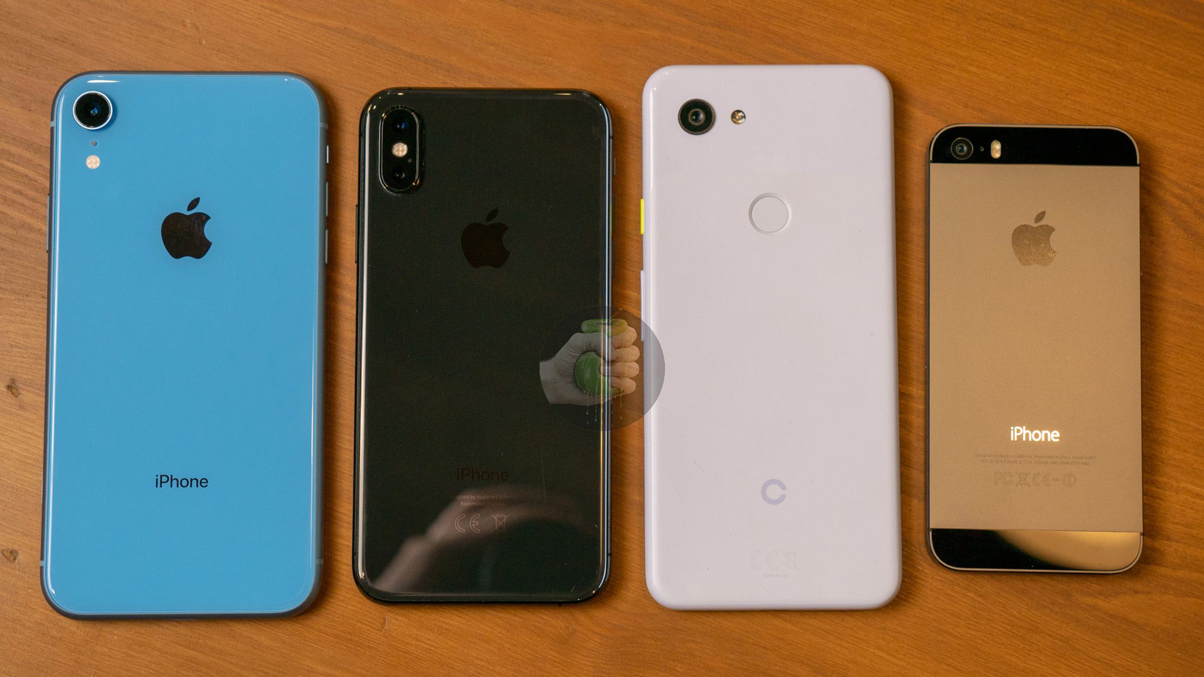 iPhone XR, iPhone XS, Pixel 3 Lite, and iPhone 5S  