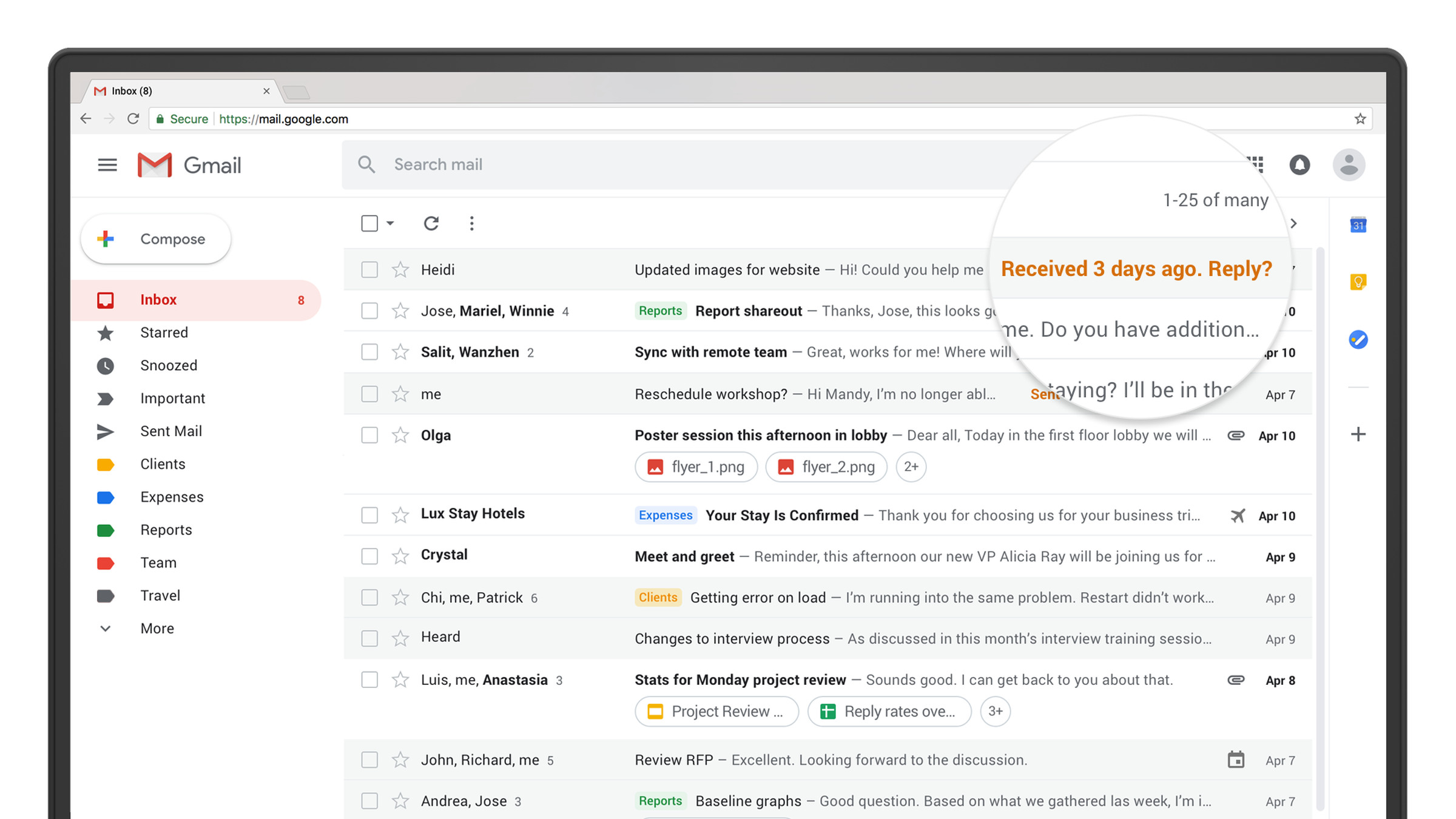 Gmail’s new nudge function resurfaces emails deemed to require a time-sensitive response.