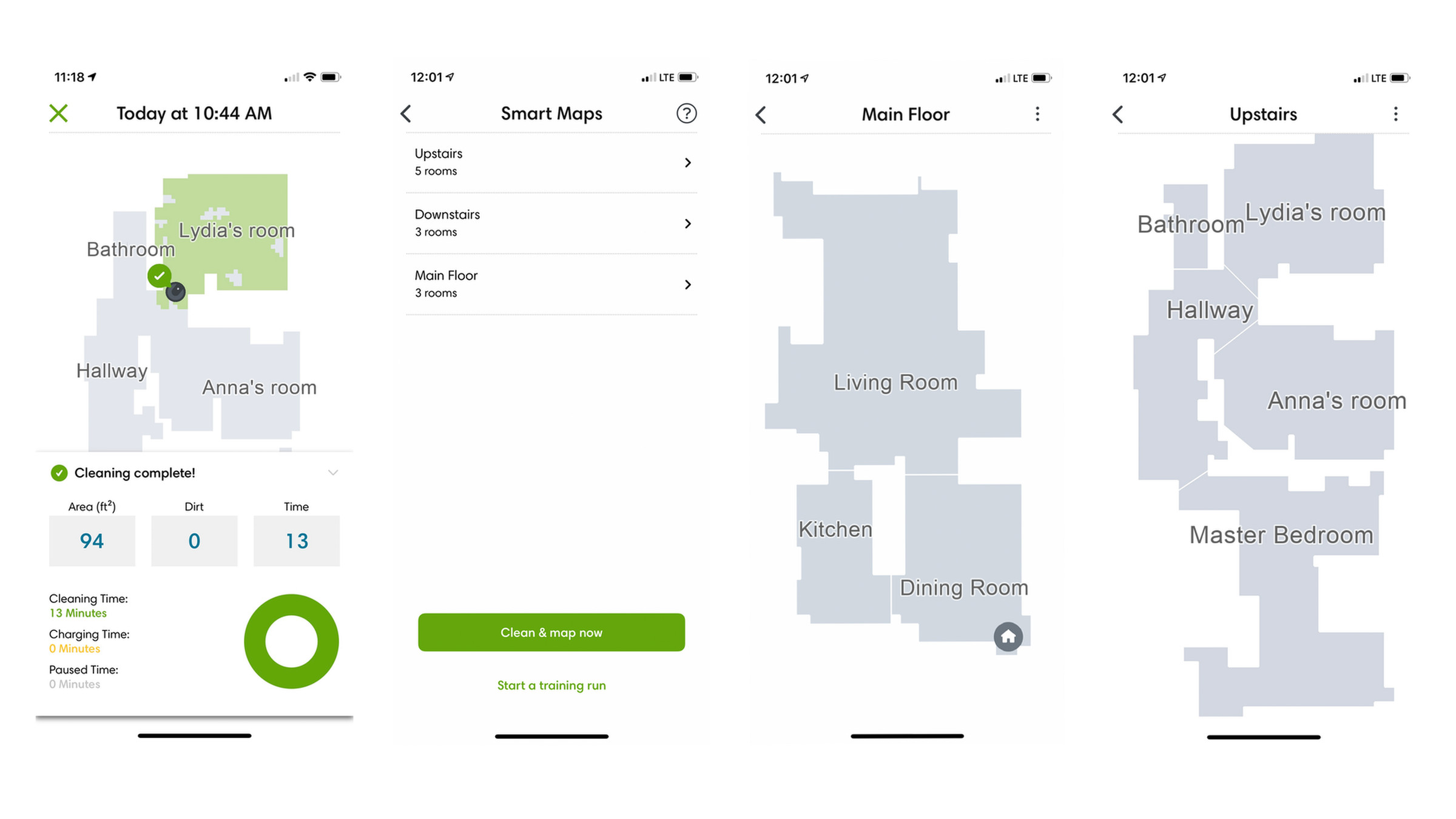 The iRobot app provides detailed maps of your floor plan and reports on cleaning jobs.