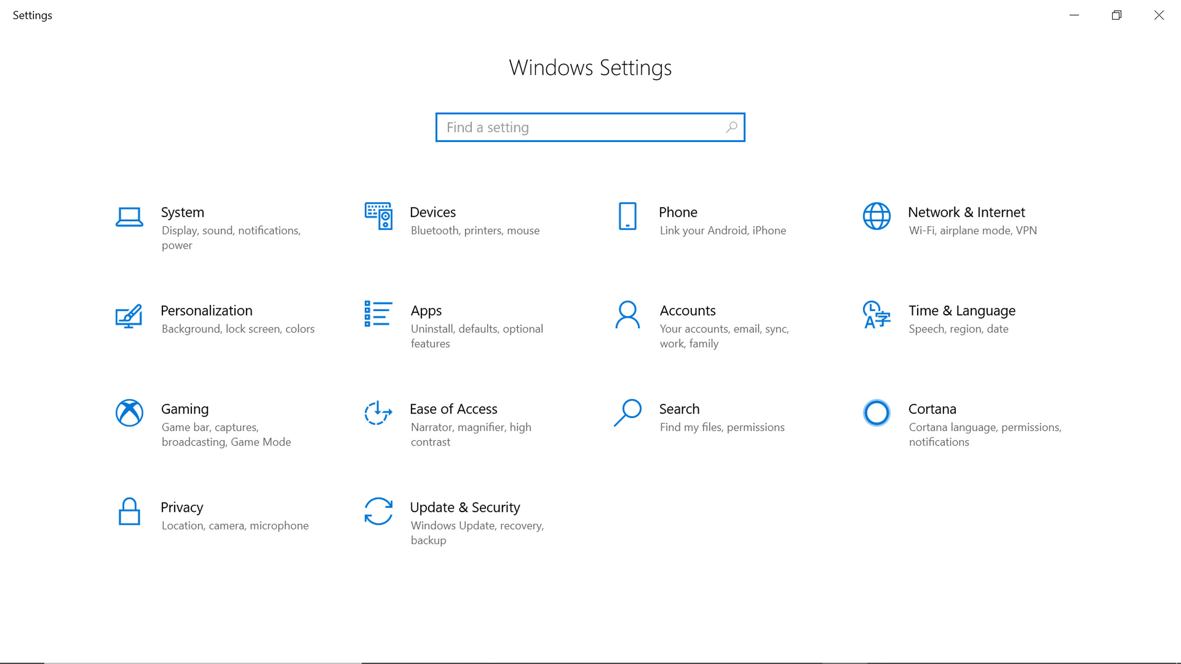 Windows Settings menu