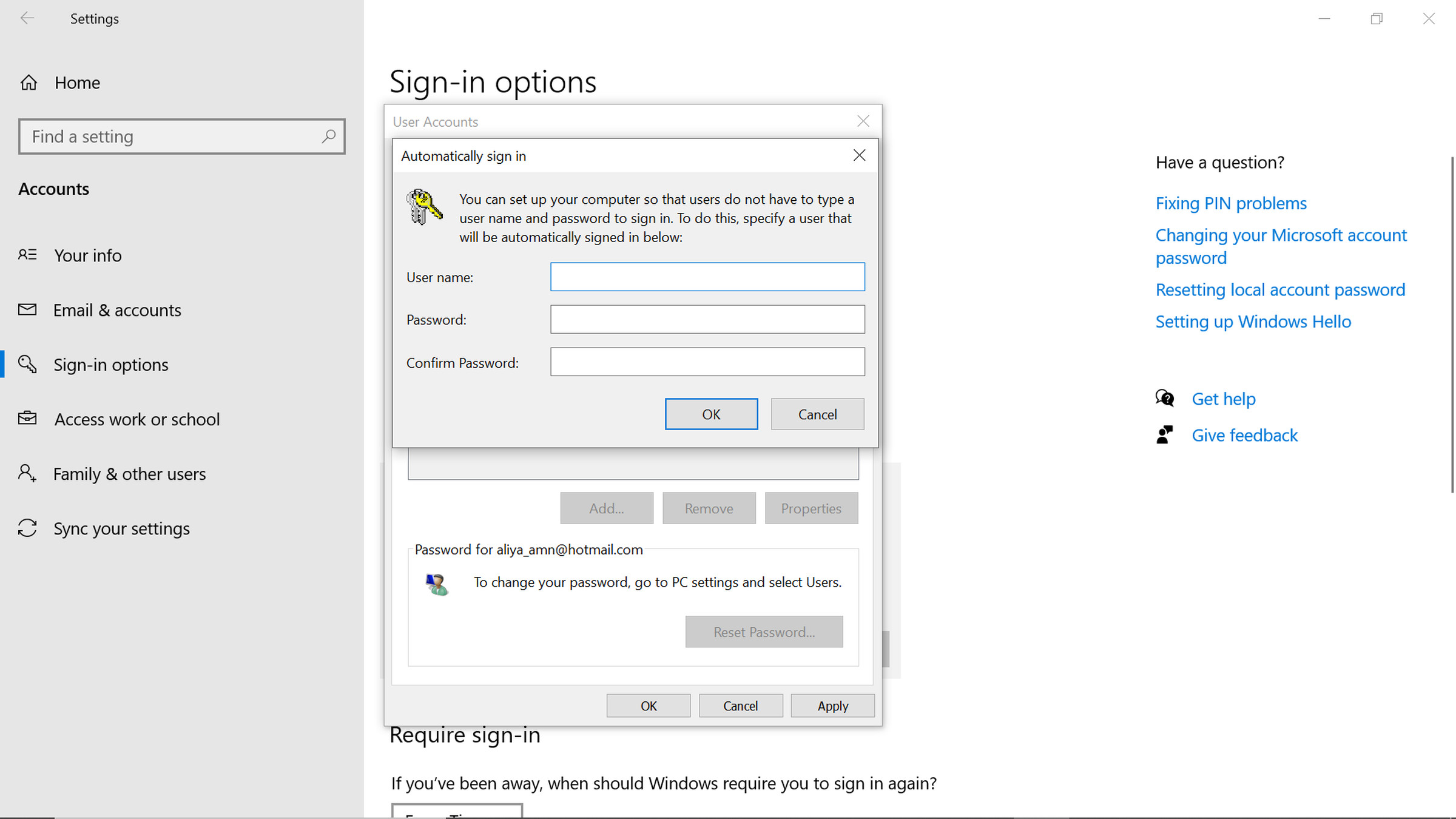 Automatically sign-in window