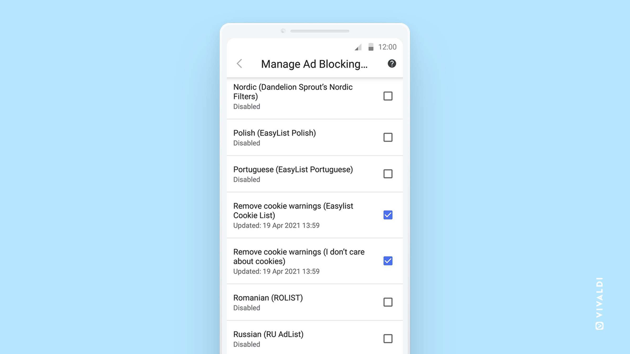 “Cookie Crumbler” can be enabled on Android in the same menu you manage Vivaldi’s ad and tracker blocker.