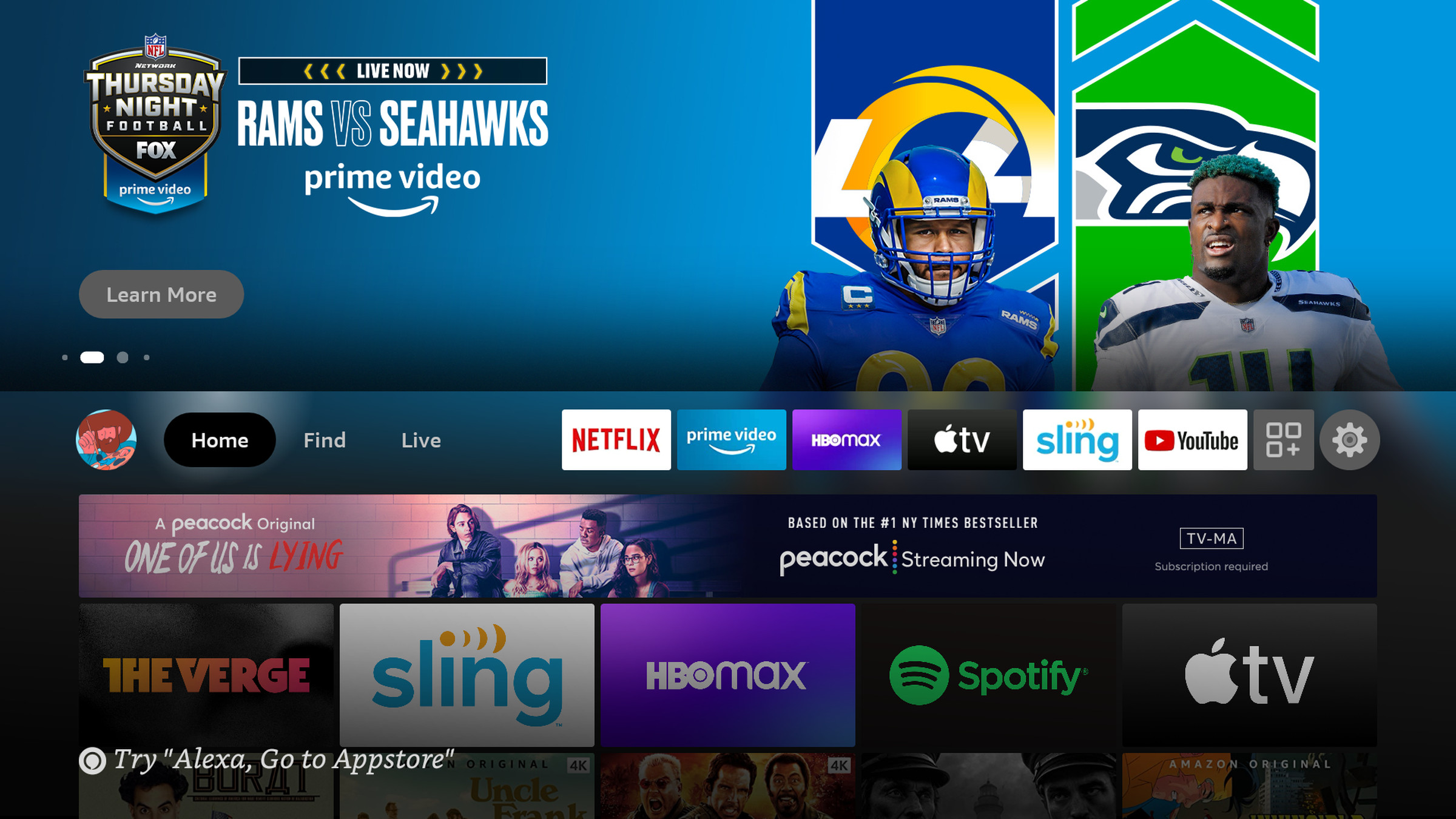The Fire TV homescreen still puts a heavy emphasis on Amazon content.
