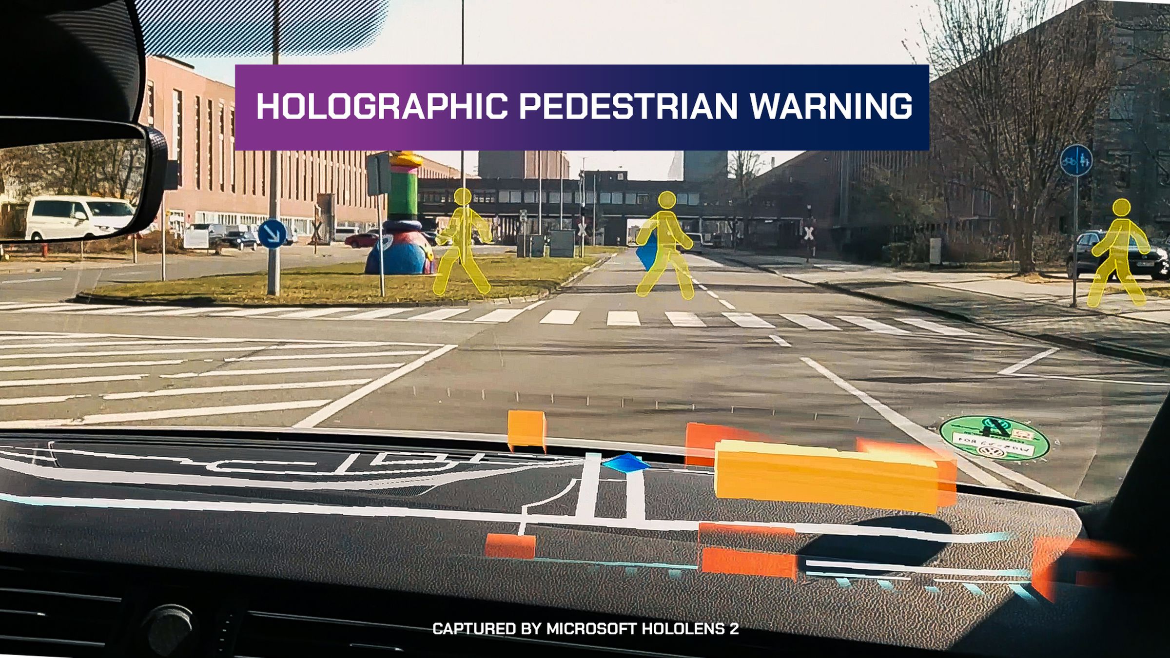 HoloLens alerting a driver to an upcoming pedestrian crossing.