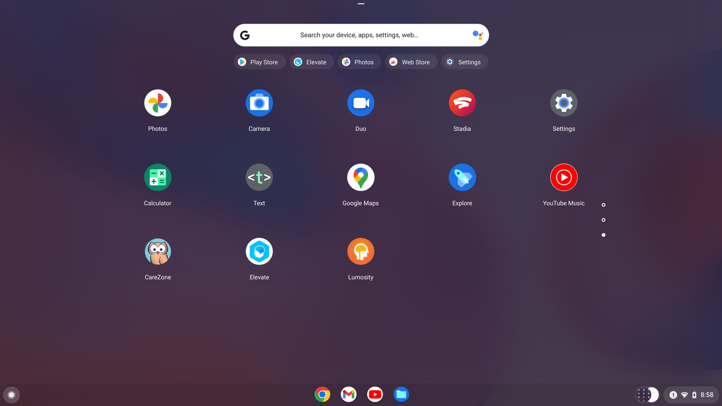 Launcher showing Chrome OS apps