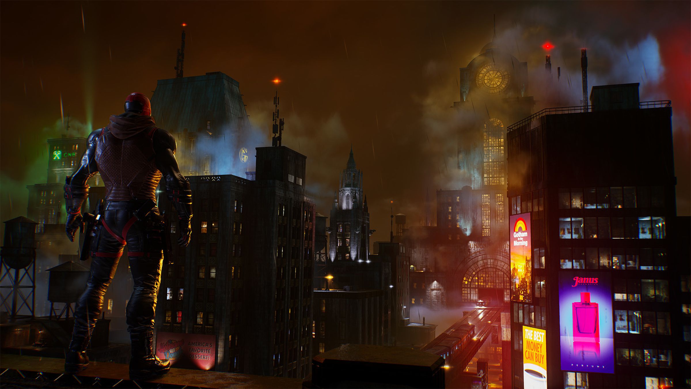 A screenshot of Gotham City in Gotham Knights.
