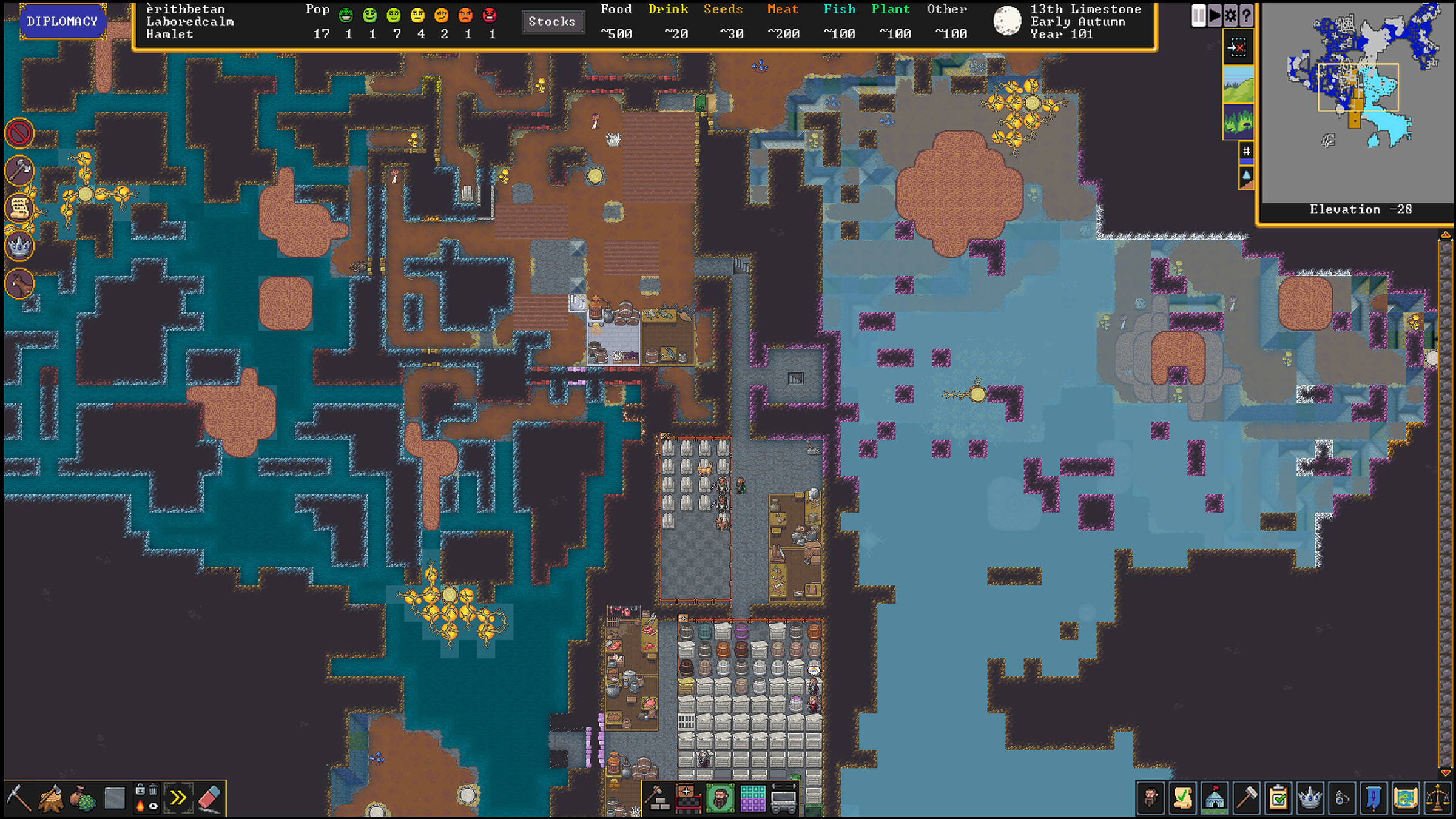 A screenshot of the newest version of Dwarf Fortress.