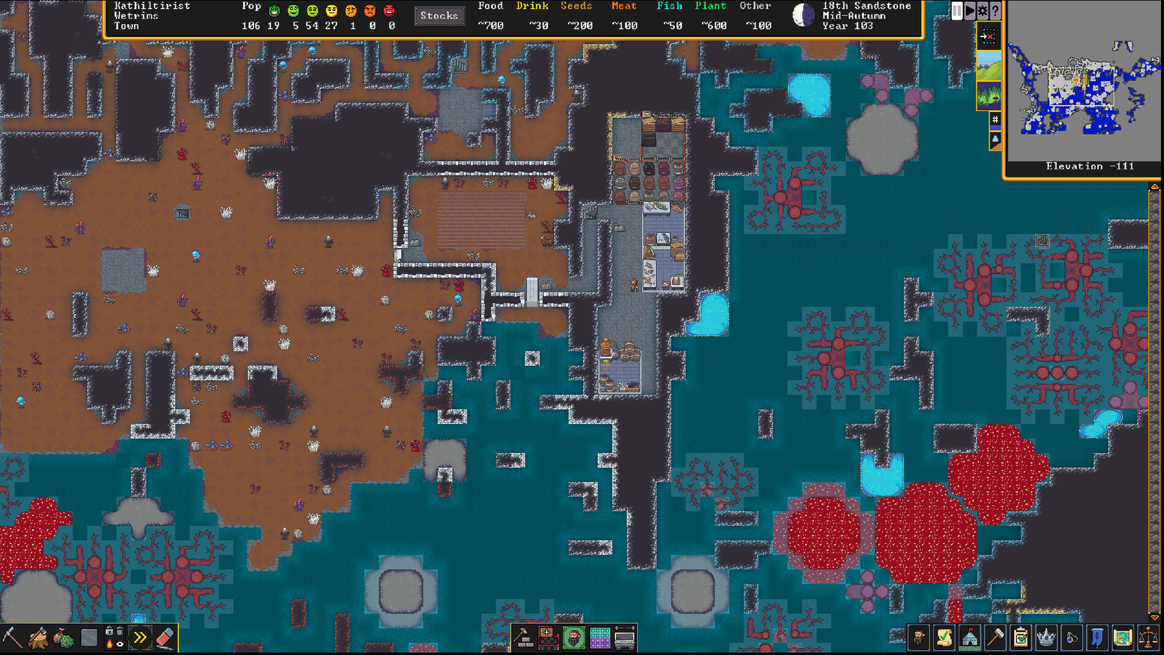 A screenshot from the video game Dwarf Fortress.