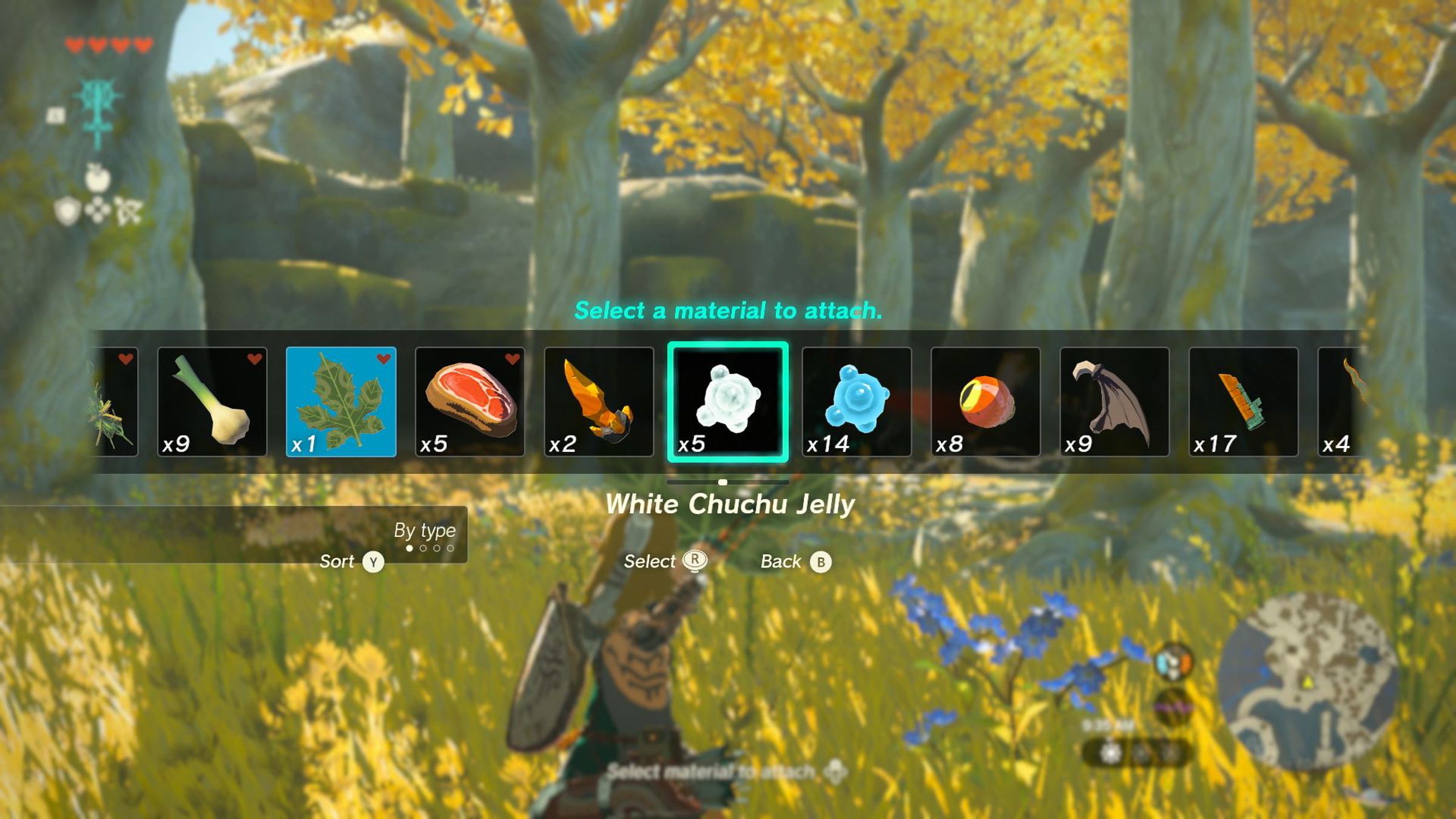 Screenshot from Tears of the Kingdom featuring Link scrolling through the materials he can graft to an arrow.