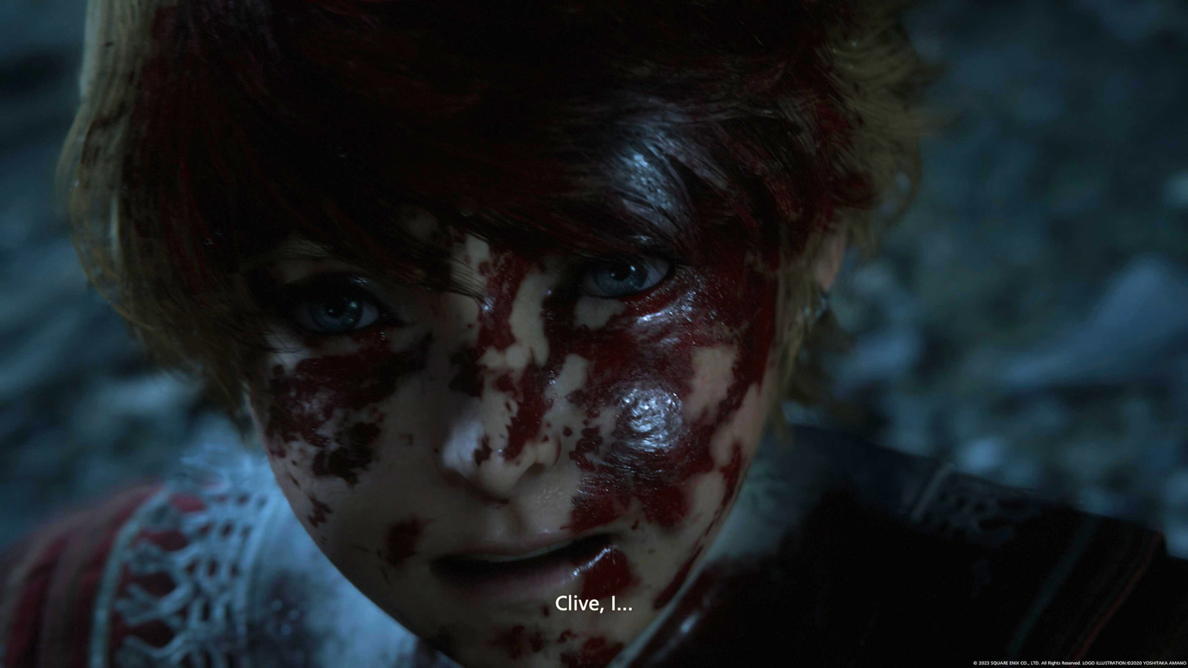 Screenshot from Final Fantasy XVI featuring a close up of Joshua Rosfield, his face covered in blood.