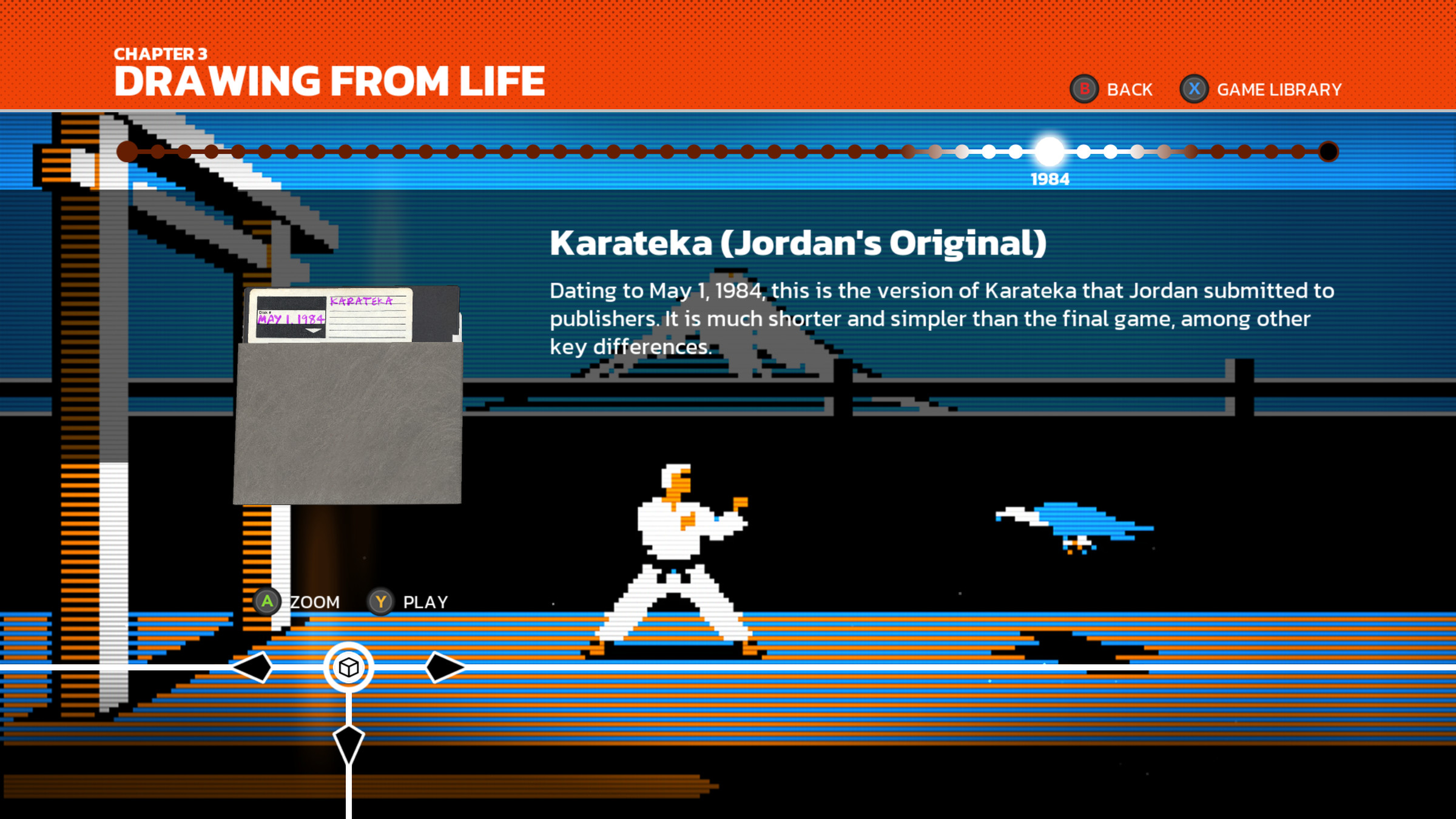 A screenshot from the video game The Making of Karateka.