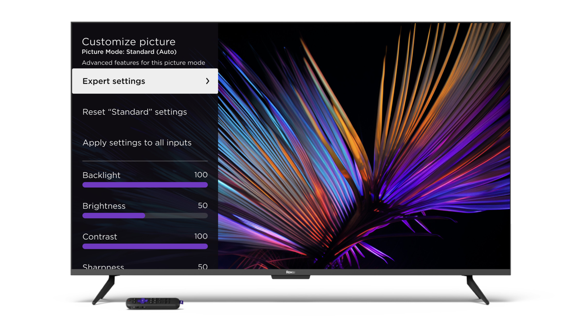 An image showing Roku’s expert picture settings screen.