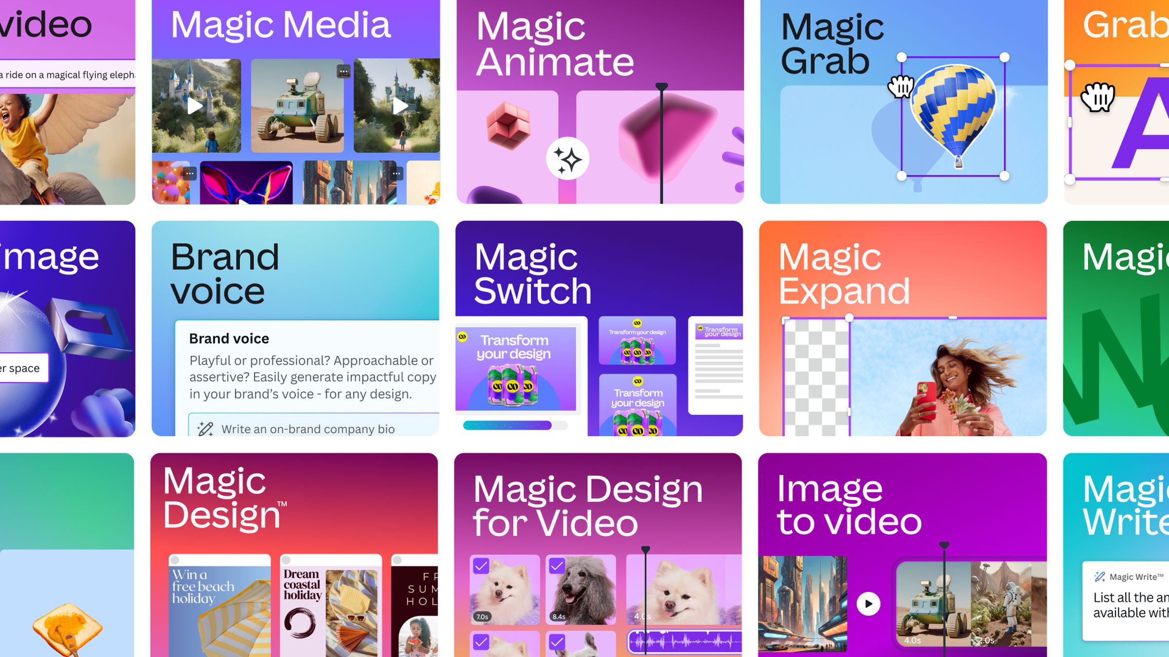 A collection of images displaying Canva’s new Magic Studio features.