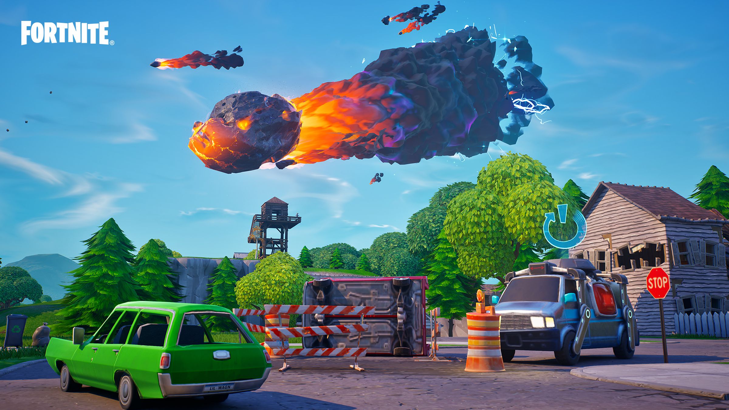 A screenshot of a meteor in the video game Fortnite.