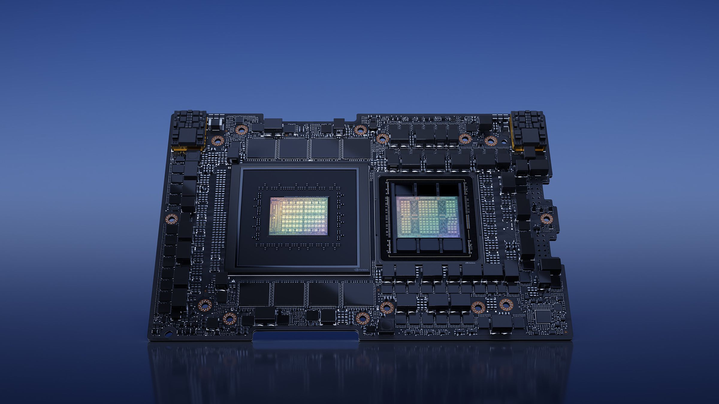 Picture of the GH200 AI processor platform, showing two dies on a circuit board