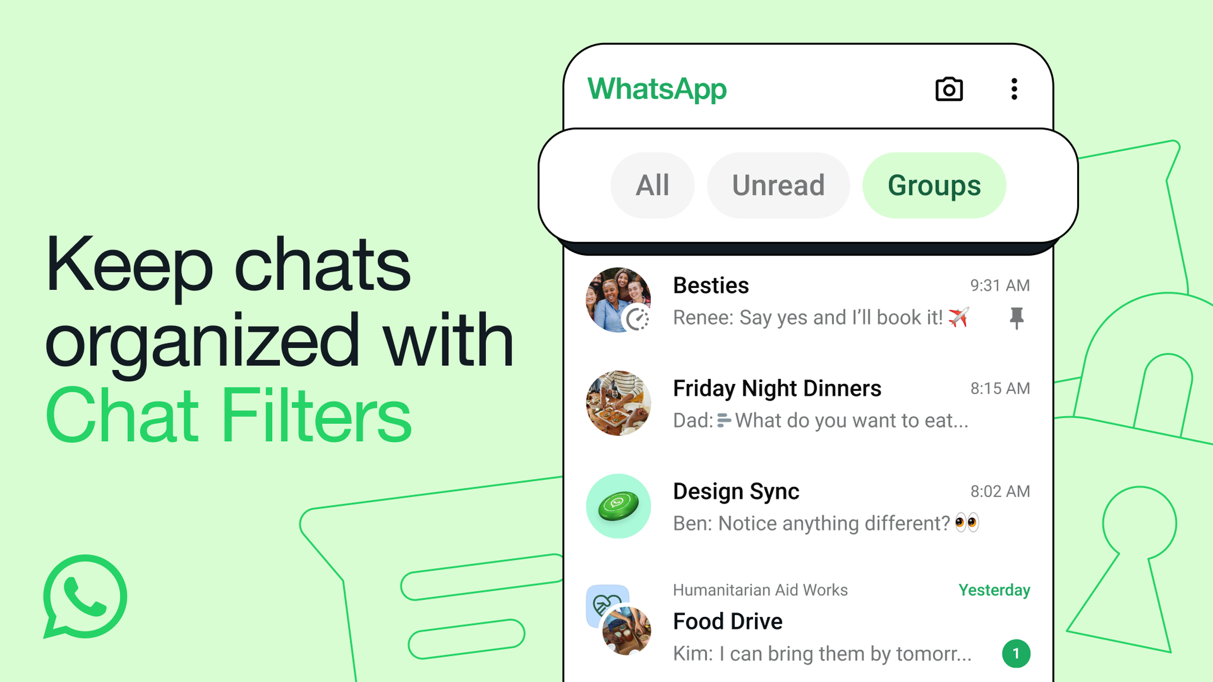 An illustrated example of WhatsApp’s new Chat Filters.