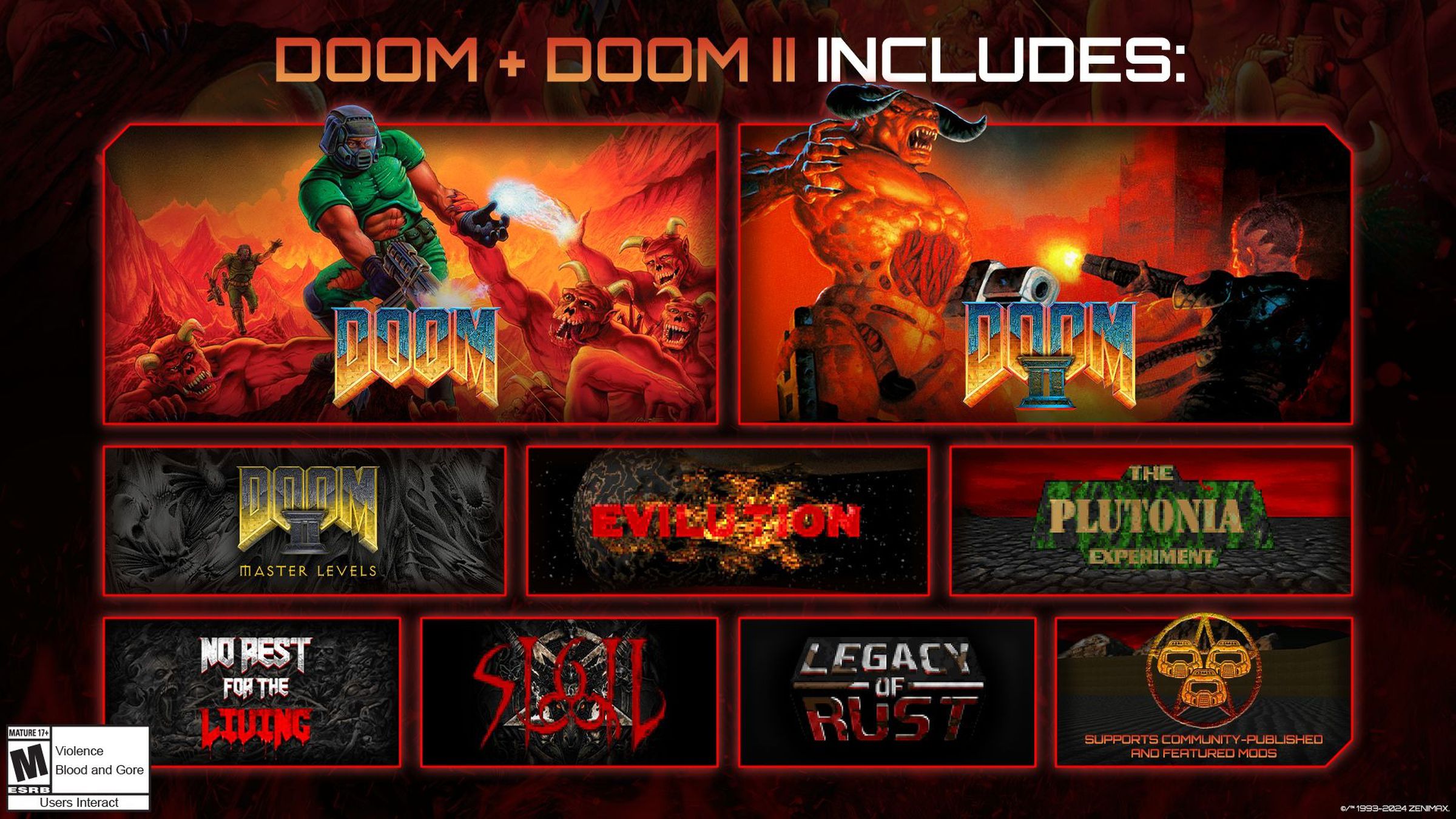 An image showing what’s included with Doom + Doom II.