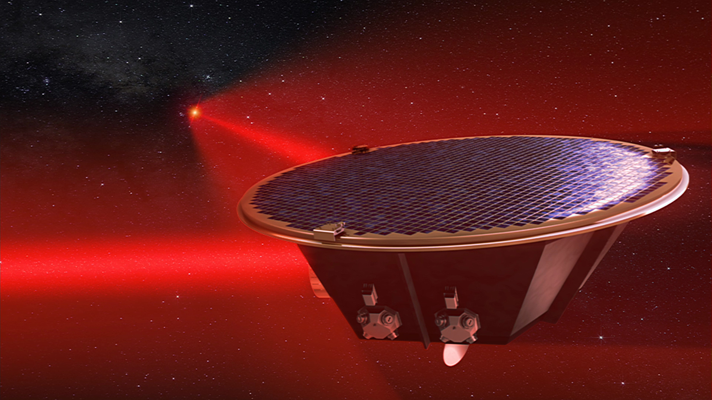 An artistic rendering of what a future LISA spacecraft will look like.