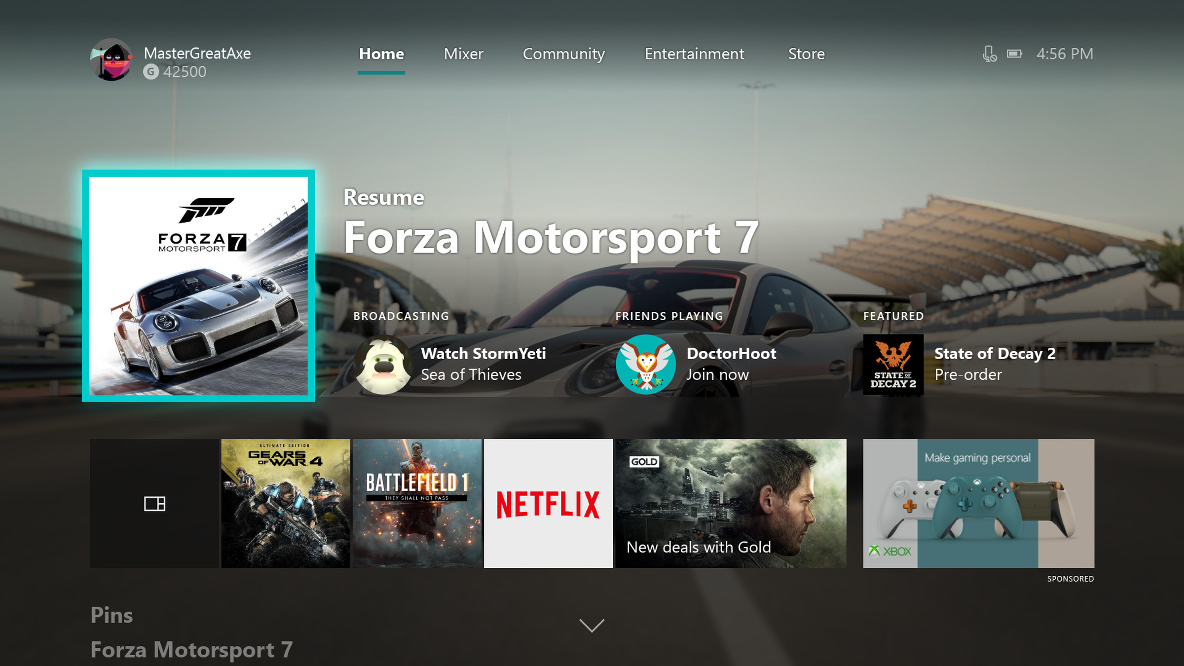 The new Xbox One dashboard will include customization options throughout, including a row of pinned items users can select. 