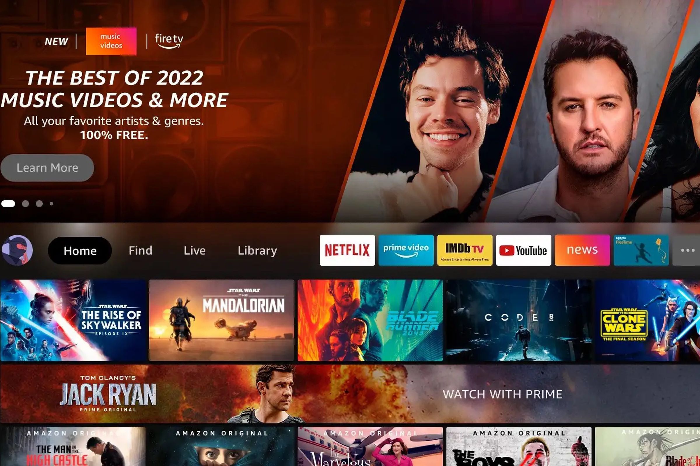An image of the Fire TV interface showing the new music videos section.