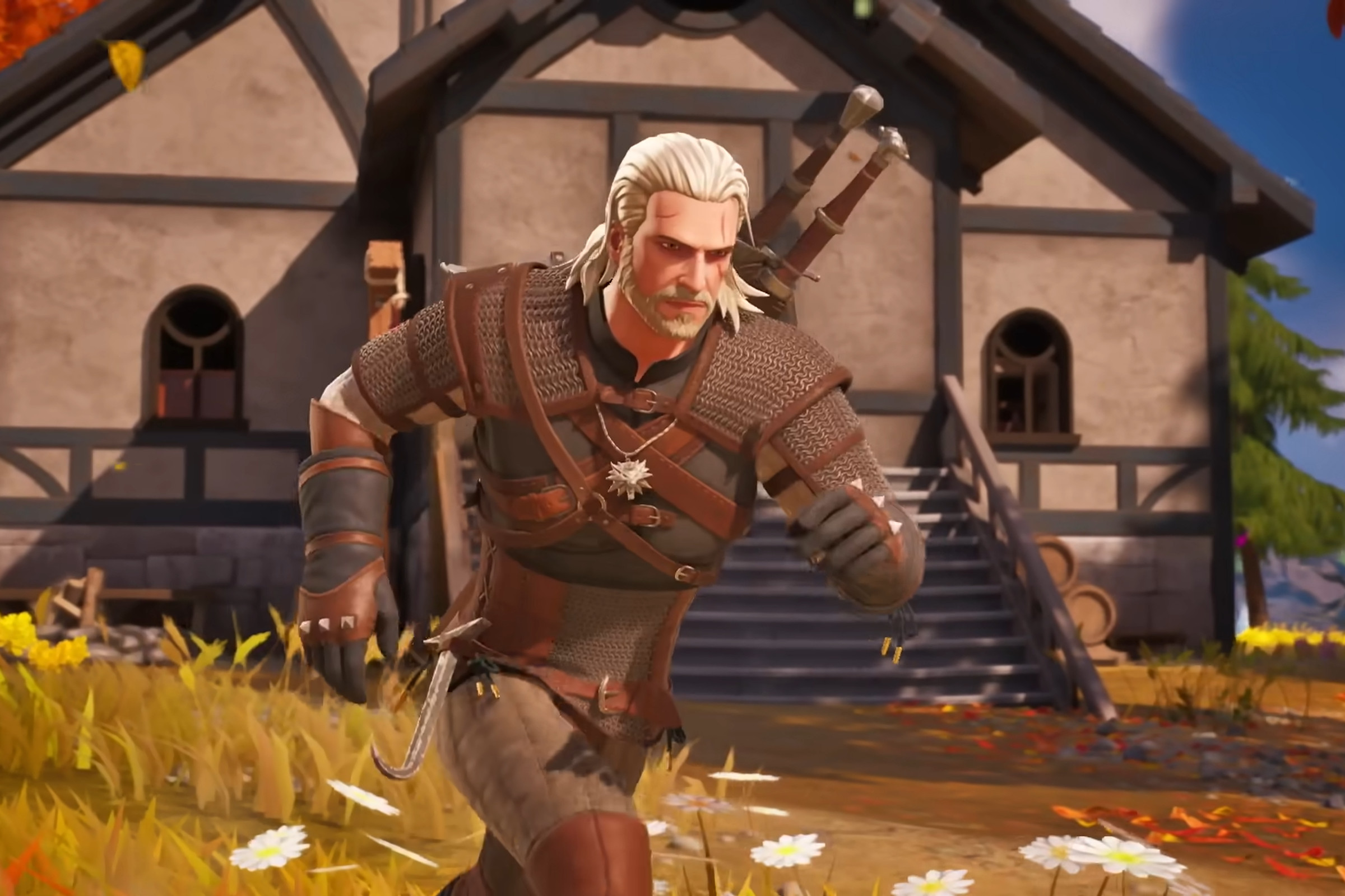 A screenshot of Geralt from The Witcher in Fortnite.