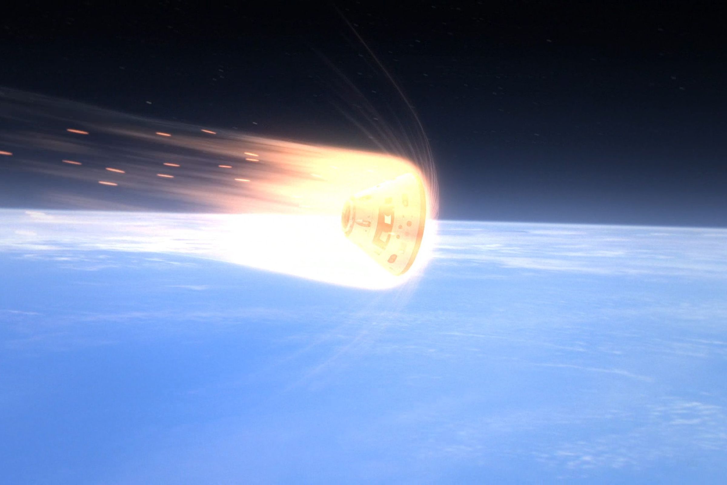 An animation of Orion's return through the atmosphere