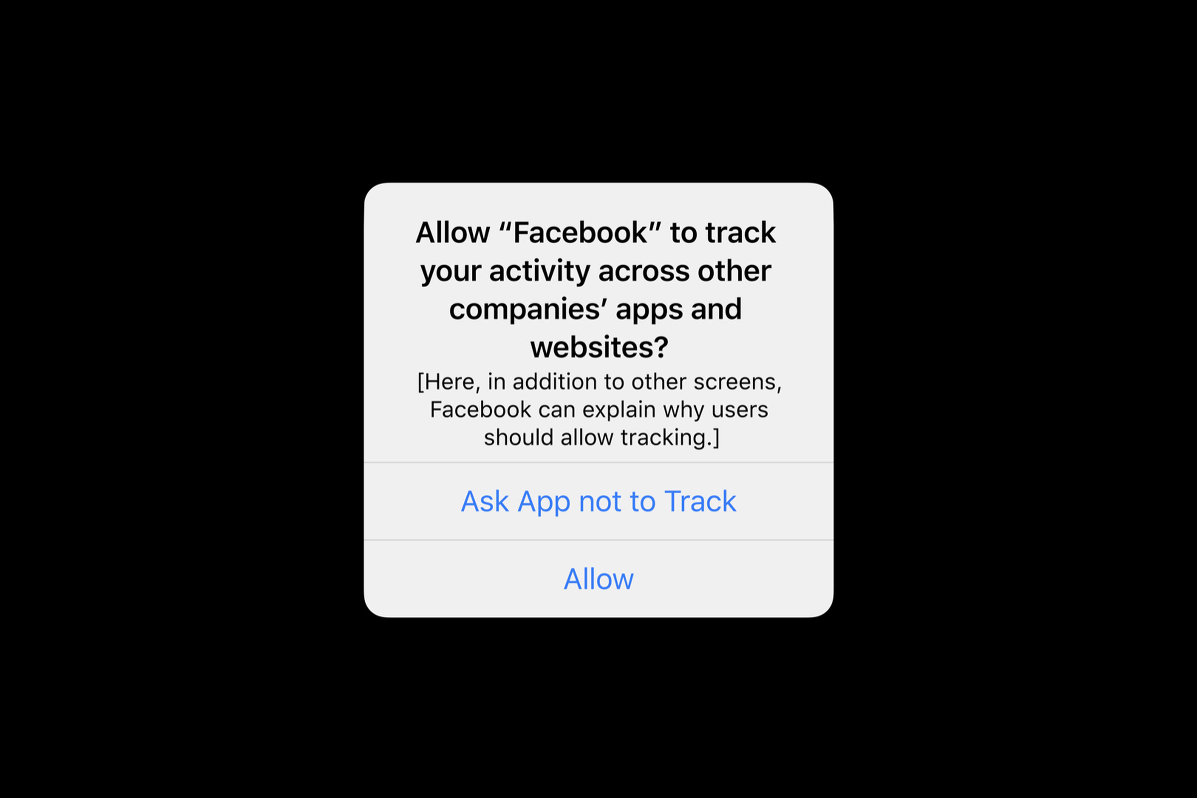 An example of the prompt you’ll see when an app asks permission to track your data.