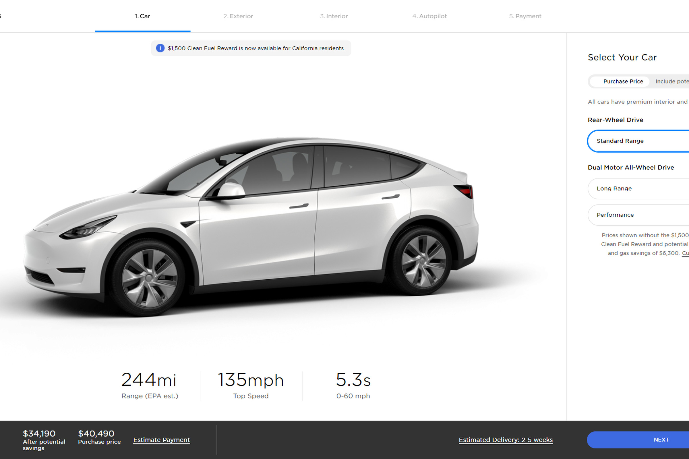 The new Standard Range model sits alongside the existing Long Range and Performance versions.