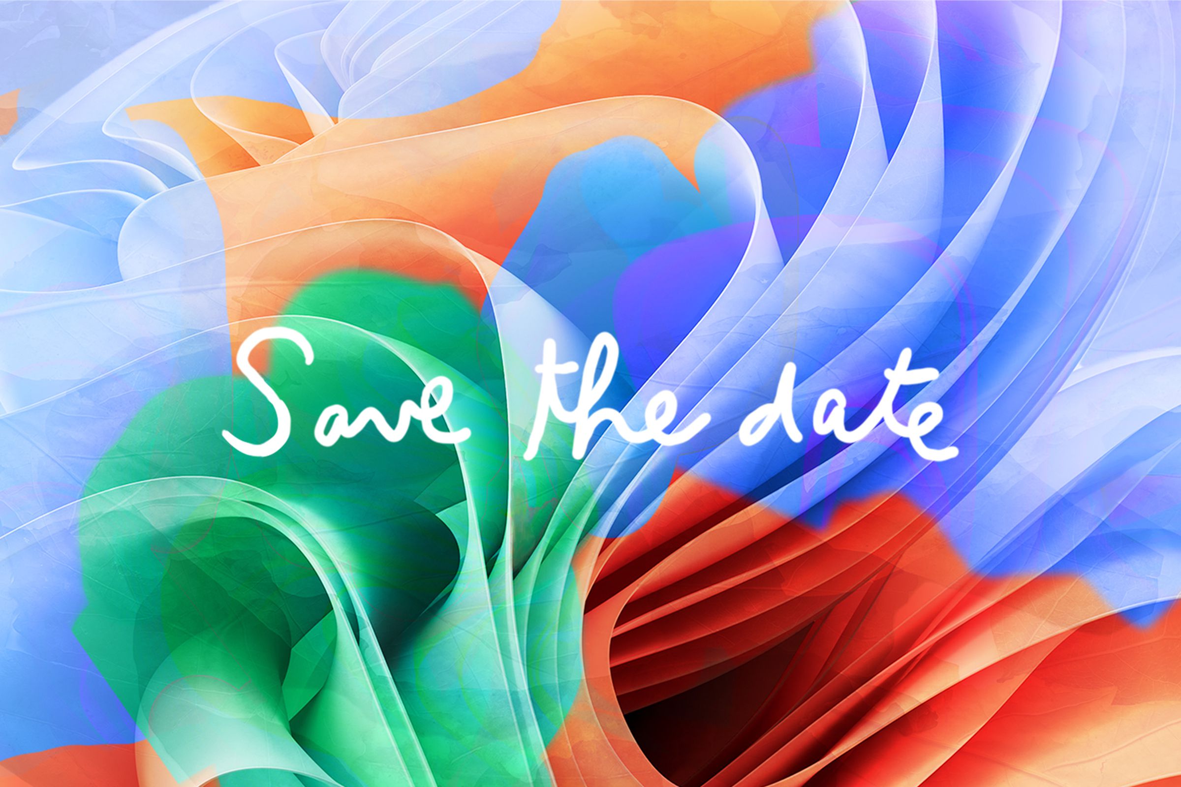 A stock photo with the text “Save the date” on a colorful backdrop