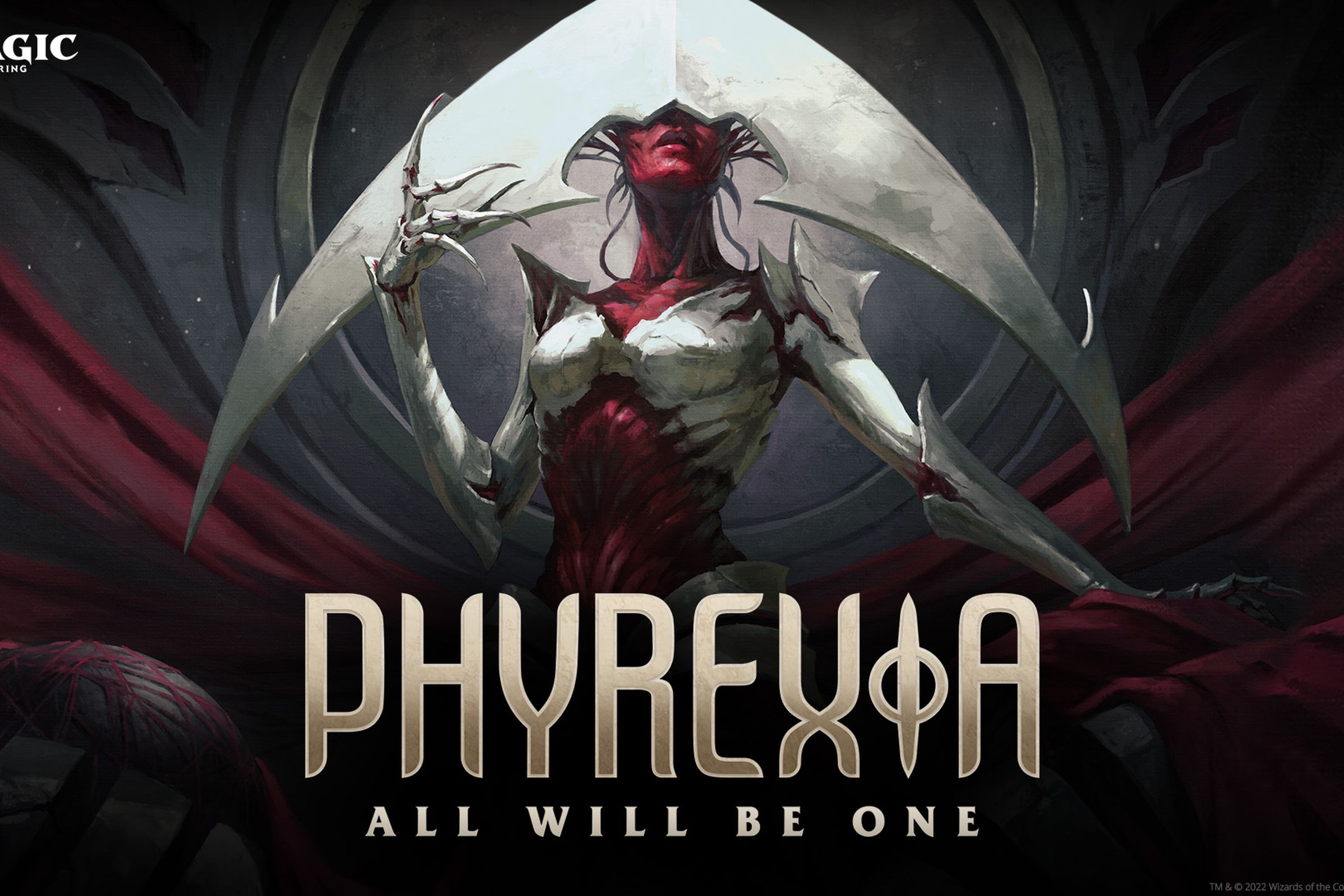 Key art from Phyrexia All Will Be One featuring the creature Elesh Norn