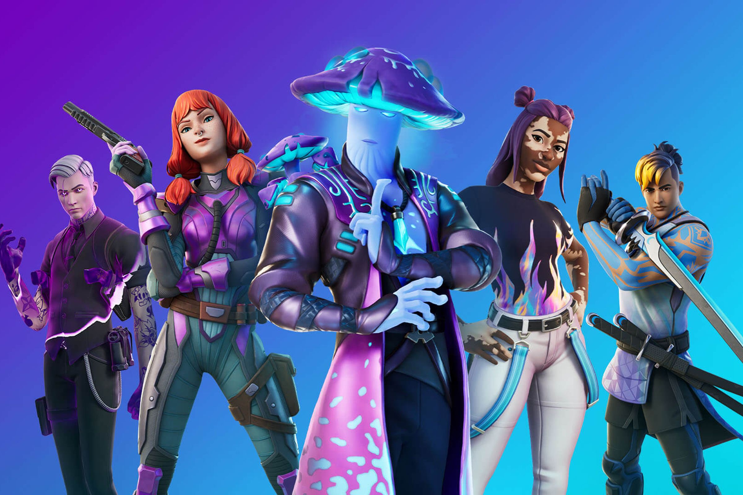 Five characters from Fortnite.