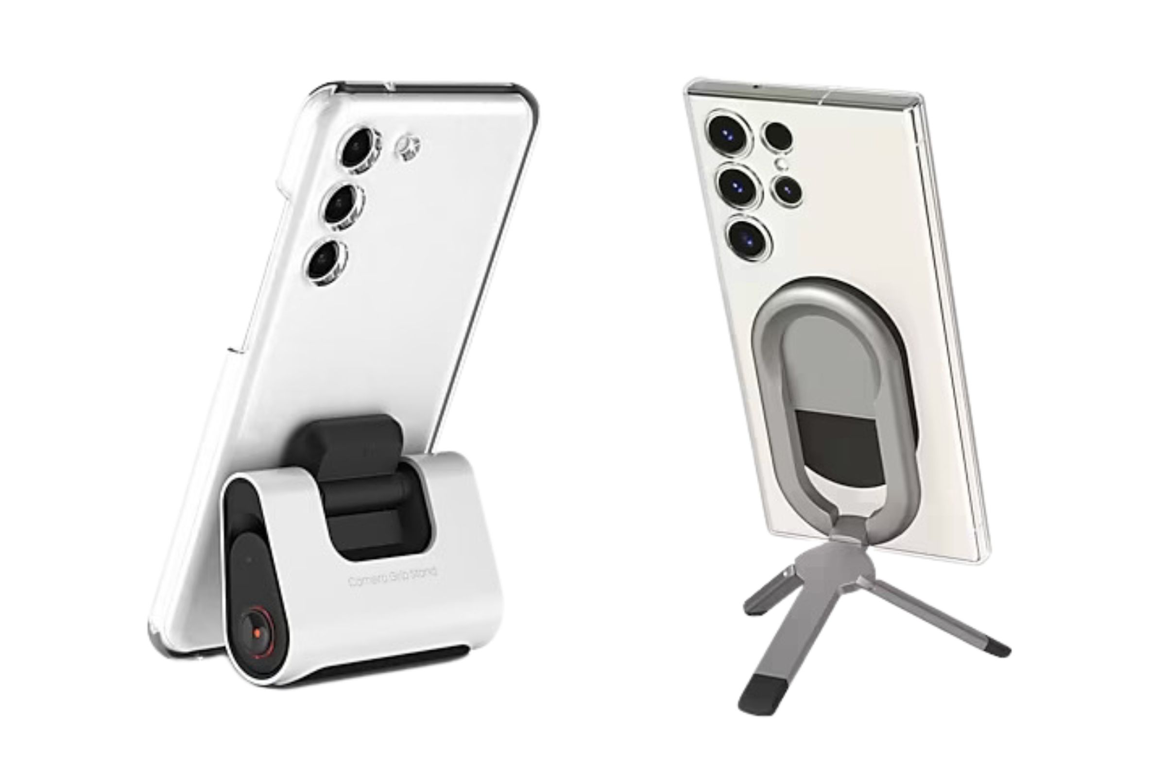 The Samsung Slim Tripod stand and Camera Grip stand for the Galaxy S23 series.