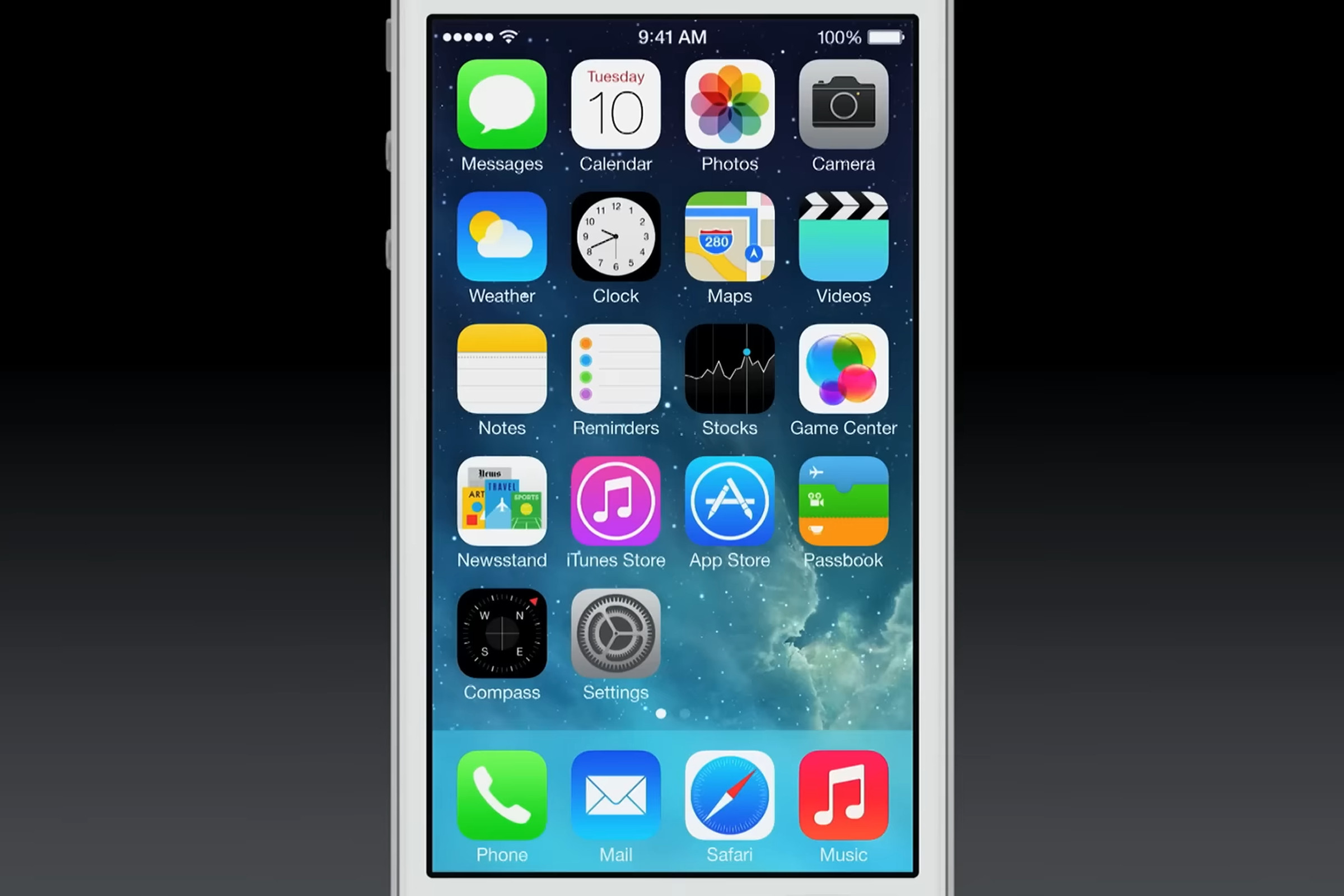 An image of iOS 7 from Apple’s September 2013 event.