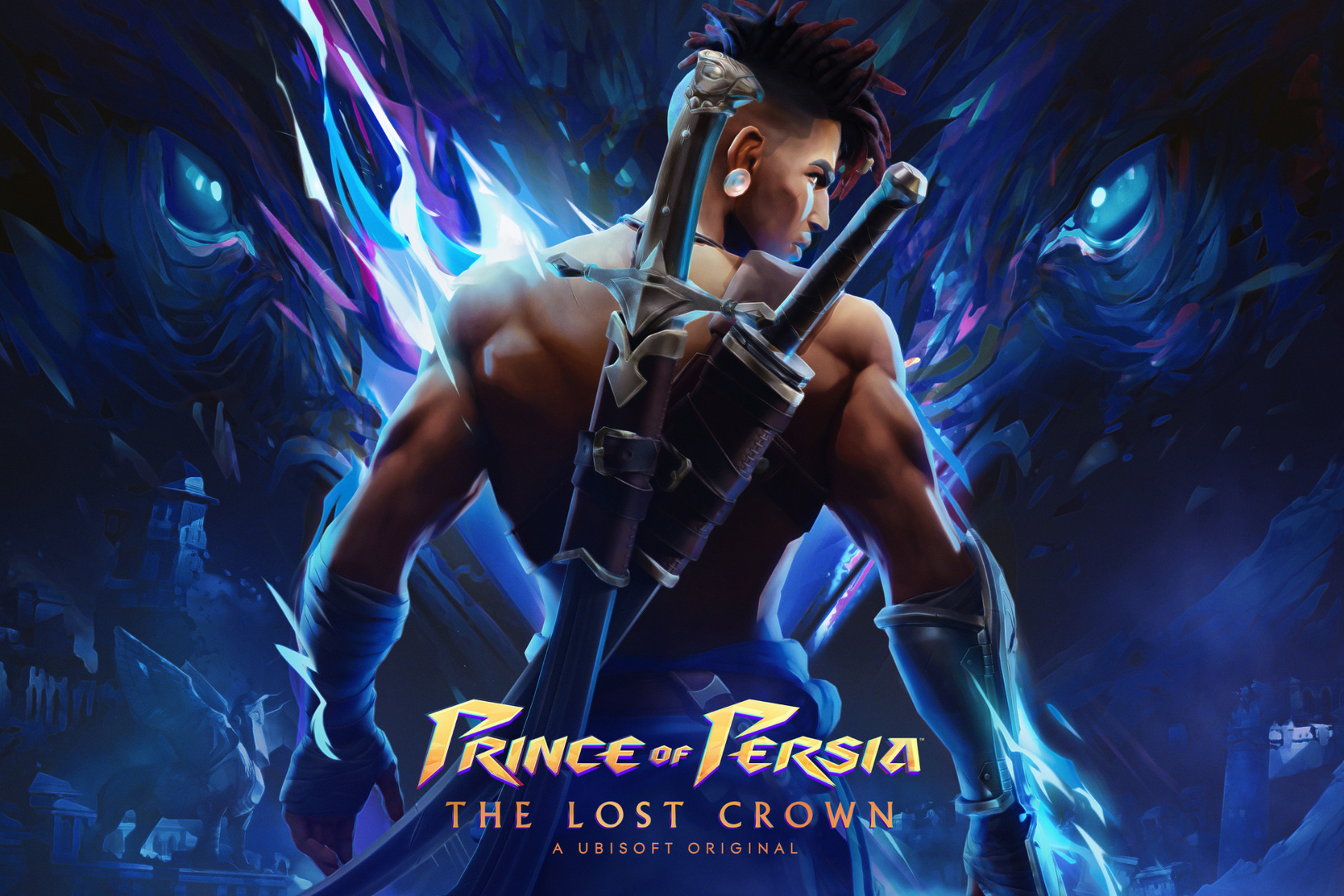 Key art from Prince of Persia: The Lost Crown featuring main character Sargon looking over his shoulder at the viewer.