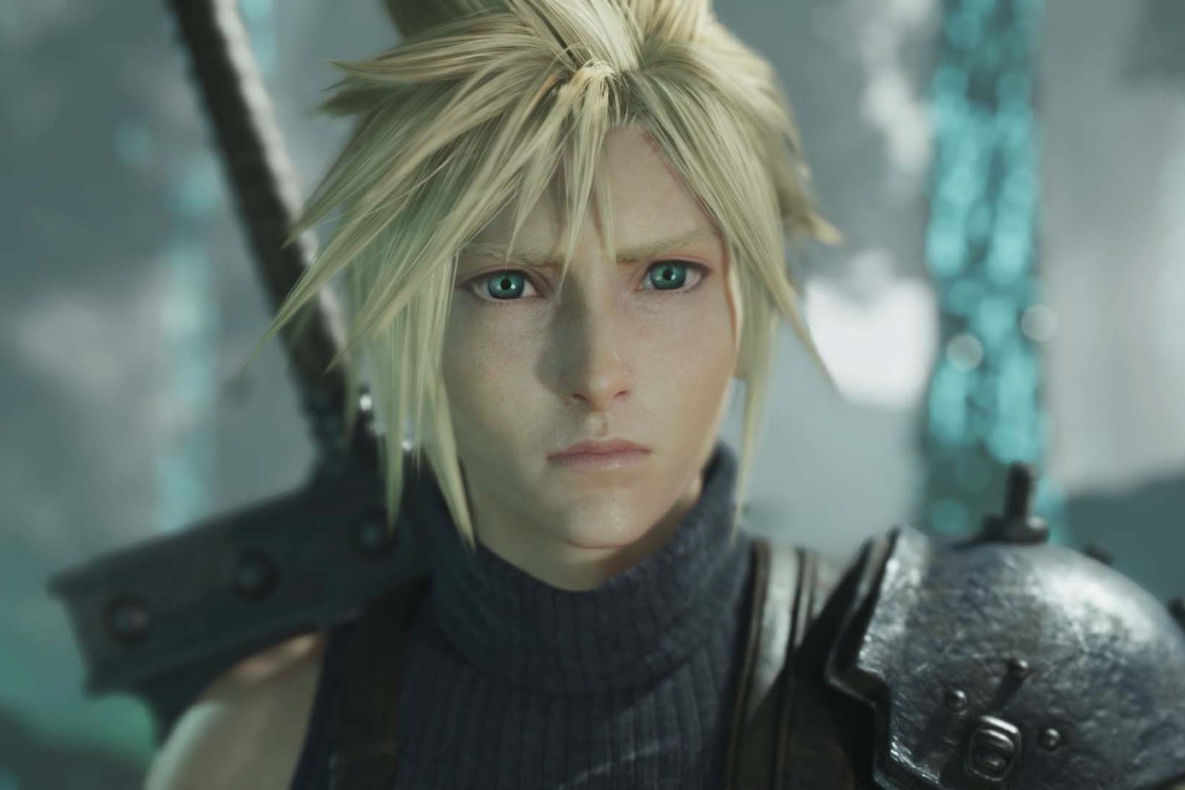 A screenshot of Cloud Strife in Final Fantasy VII Rebirth.