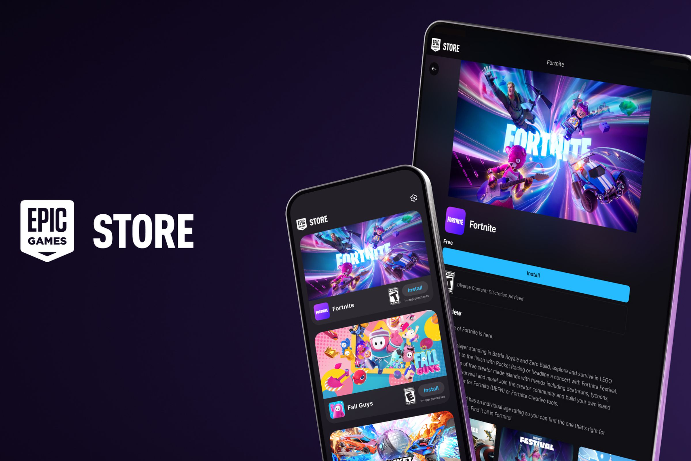 An representation  showing the Epic Games Store connected  iPhone and iPad