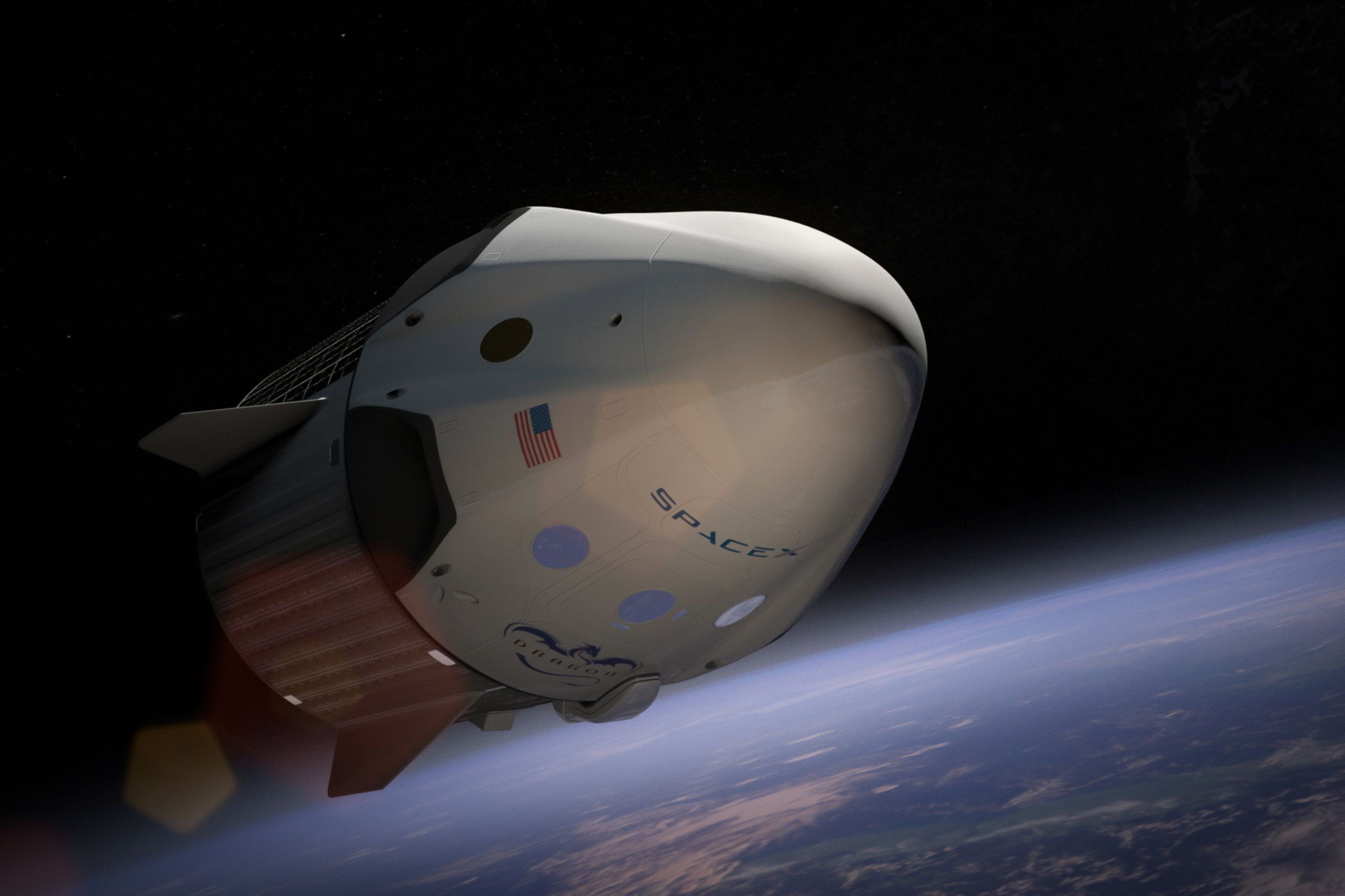 Artist’s rendering of Crew Dragon in orbit by SpaceX