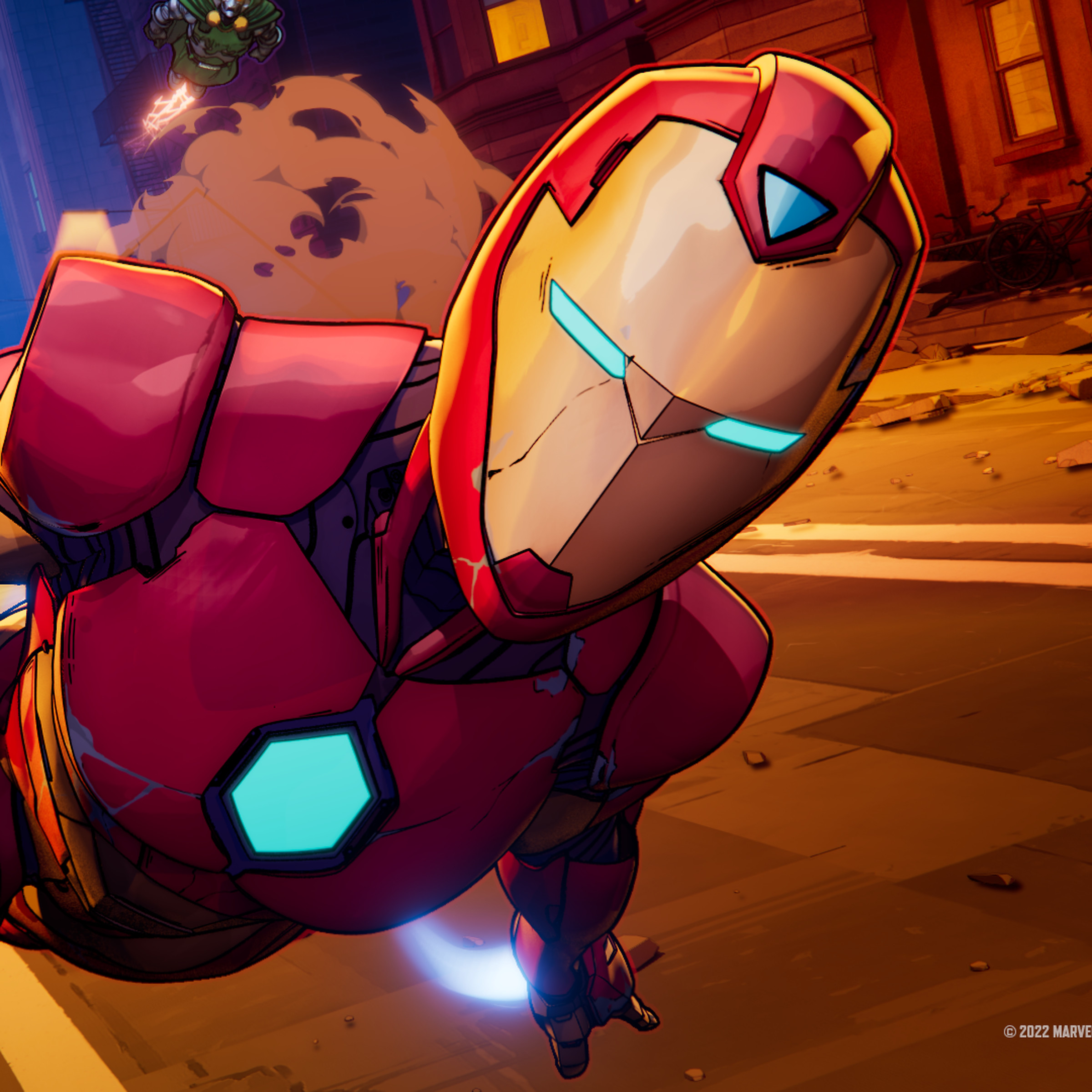 Graphic from Marvel Snap featuring Ironman rocketing into battle