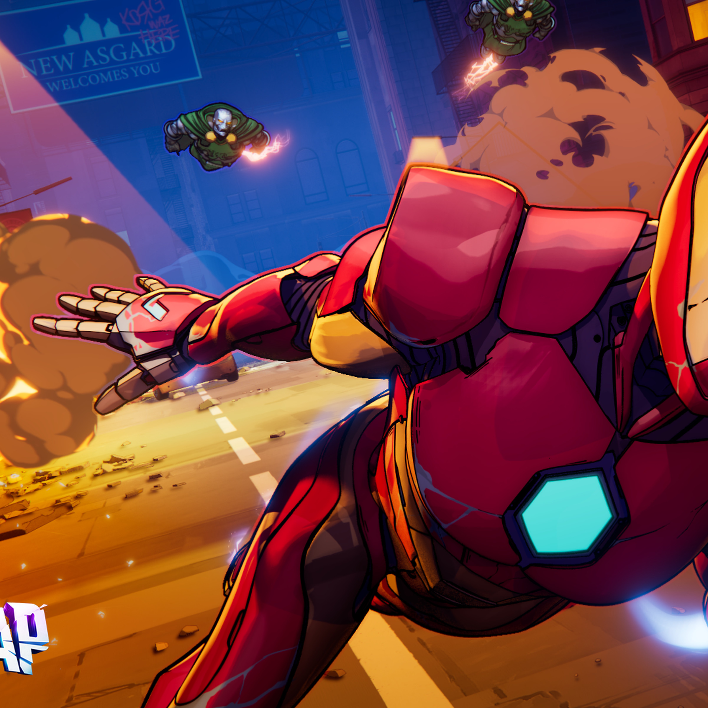 Graphic from Marvel Snap featuring Iron Man rocketing into battle