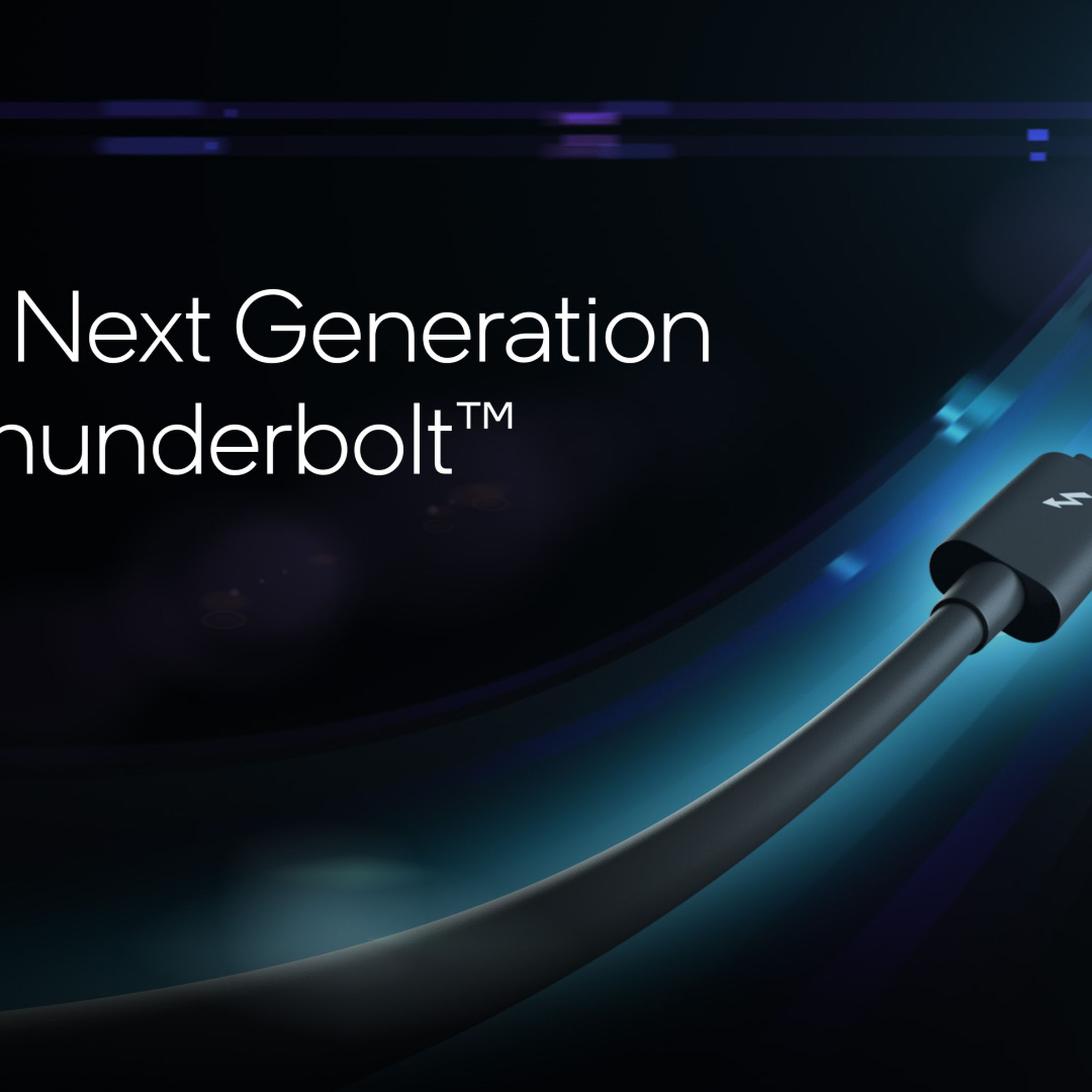 Illustration of a Thunderbolt cable, with the label “the next generation of Thunderbolt.”