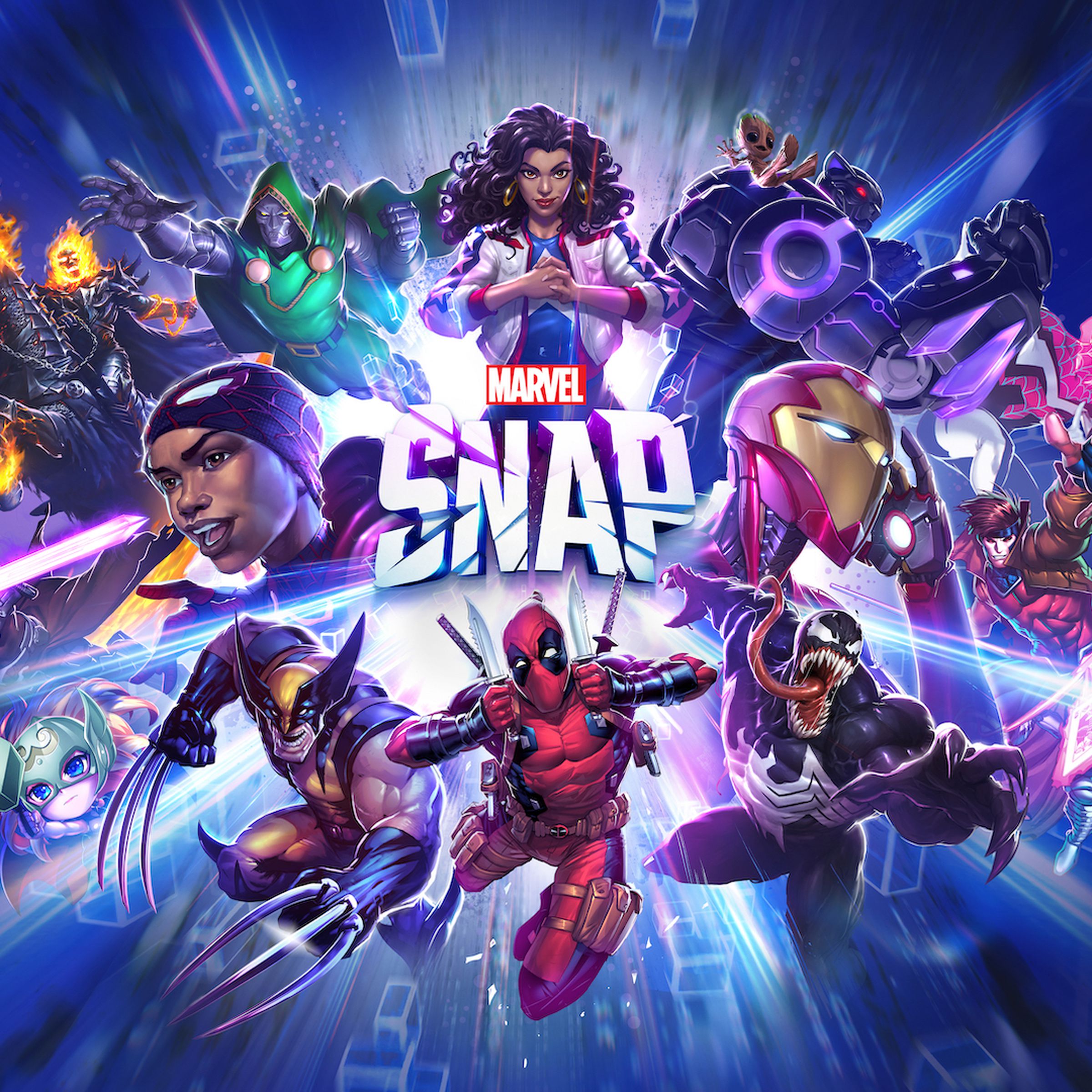 Key art from Marvel Snap featuring a selection of Marvel heroes