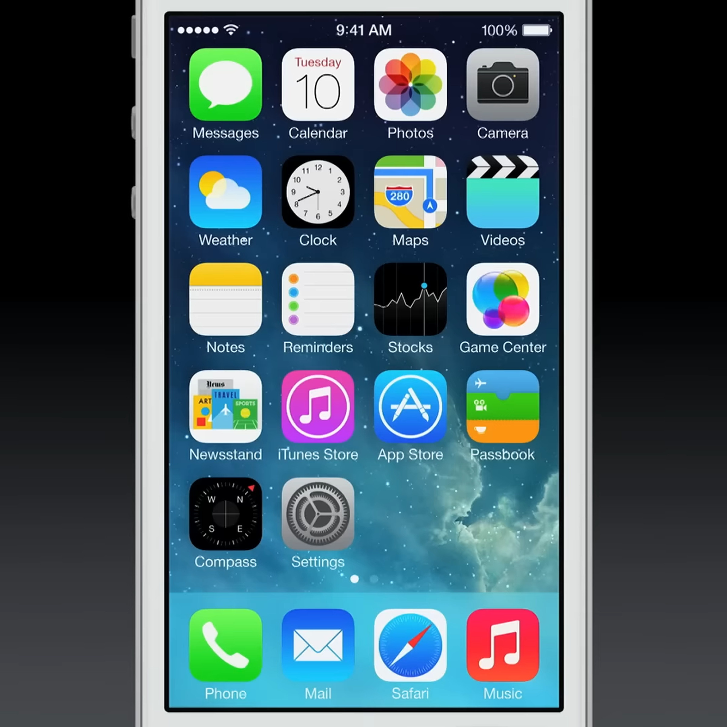 An image of iOS 7 from Apple’s September 2013 event.