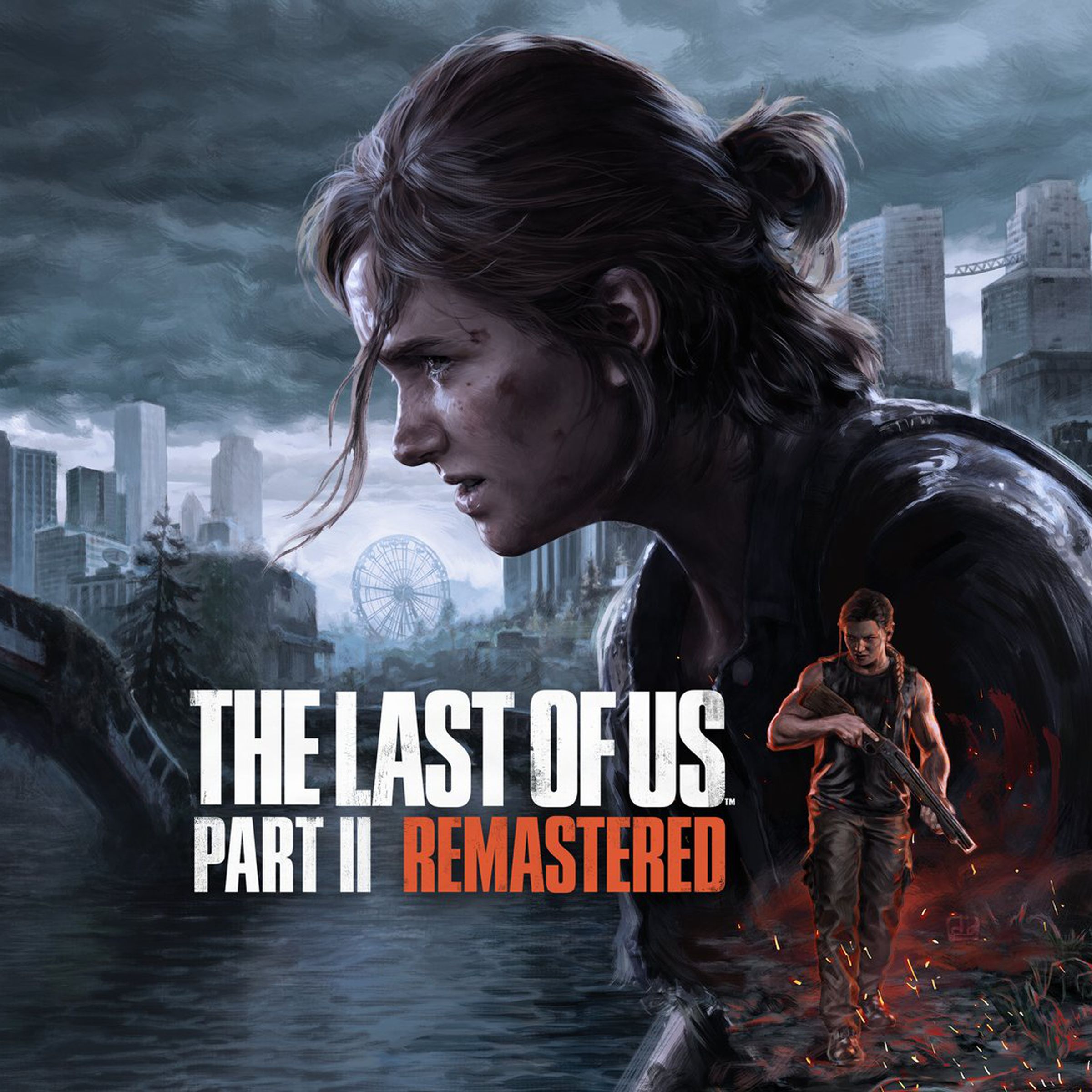 The Last of Us Part II Remastered promotional artwork showing Ellie against a post-apocalyptic background.