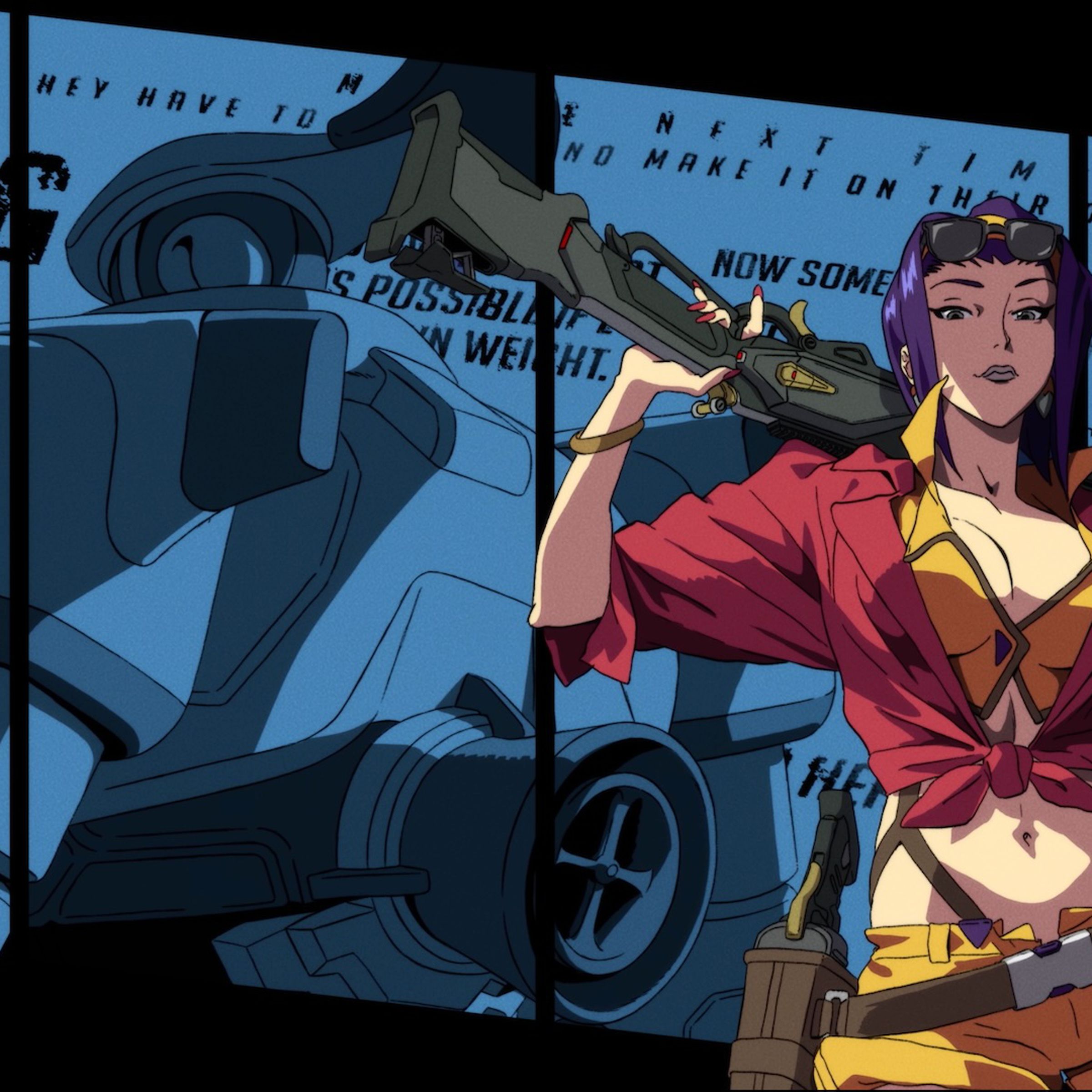 Image from the Cowboy Bebop x Overwatch 2 collaboration featuring the hero Ashe dressed up as Faye Valentine
