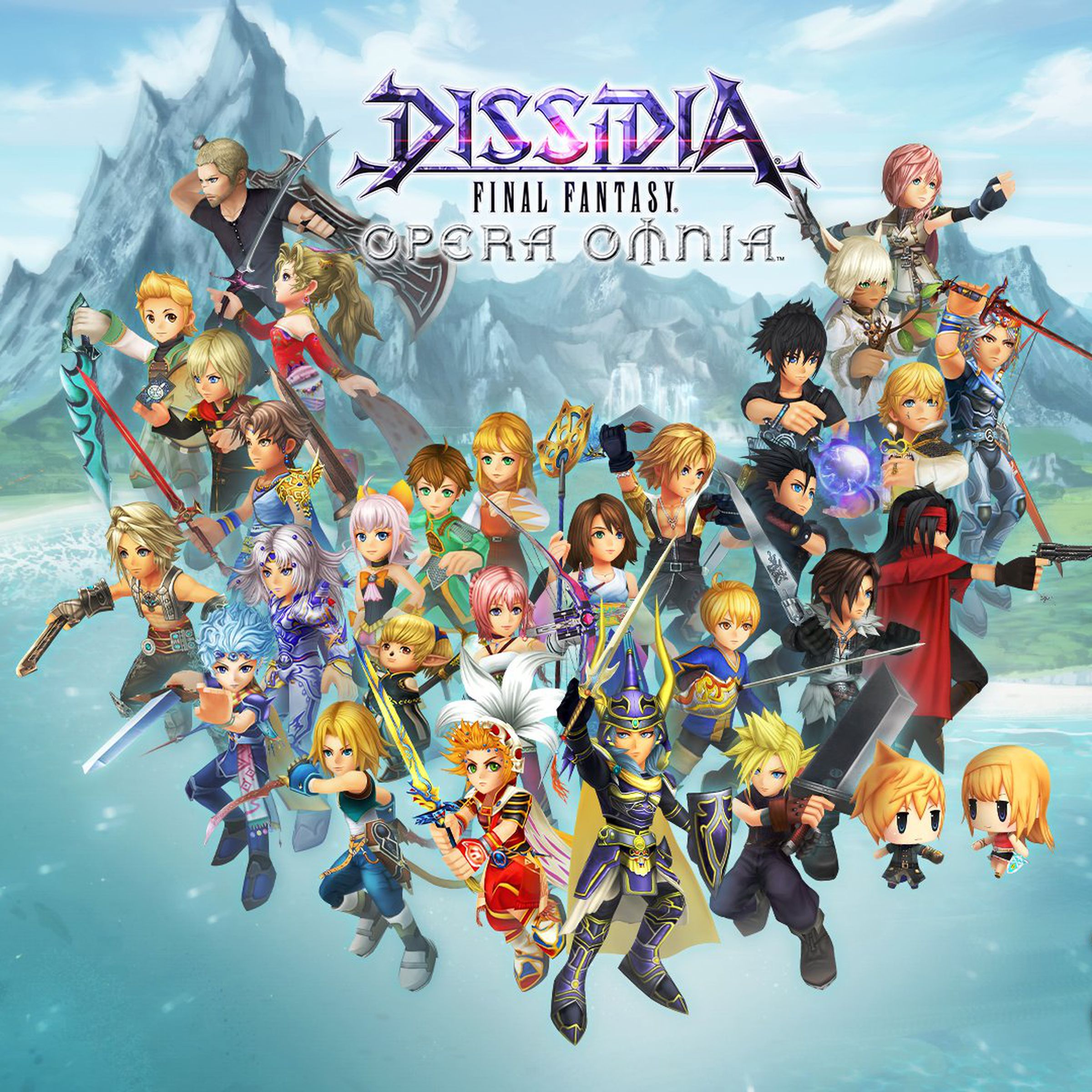Graphic from Dissidia Final Fantasy Opera Omnia featuring a collection of characters from the Final Fantasy series.