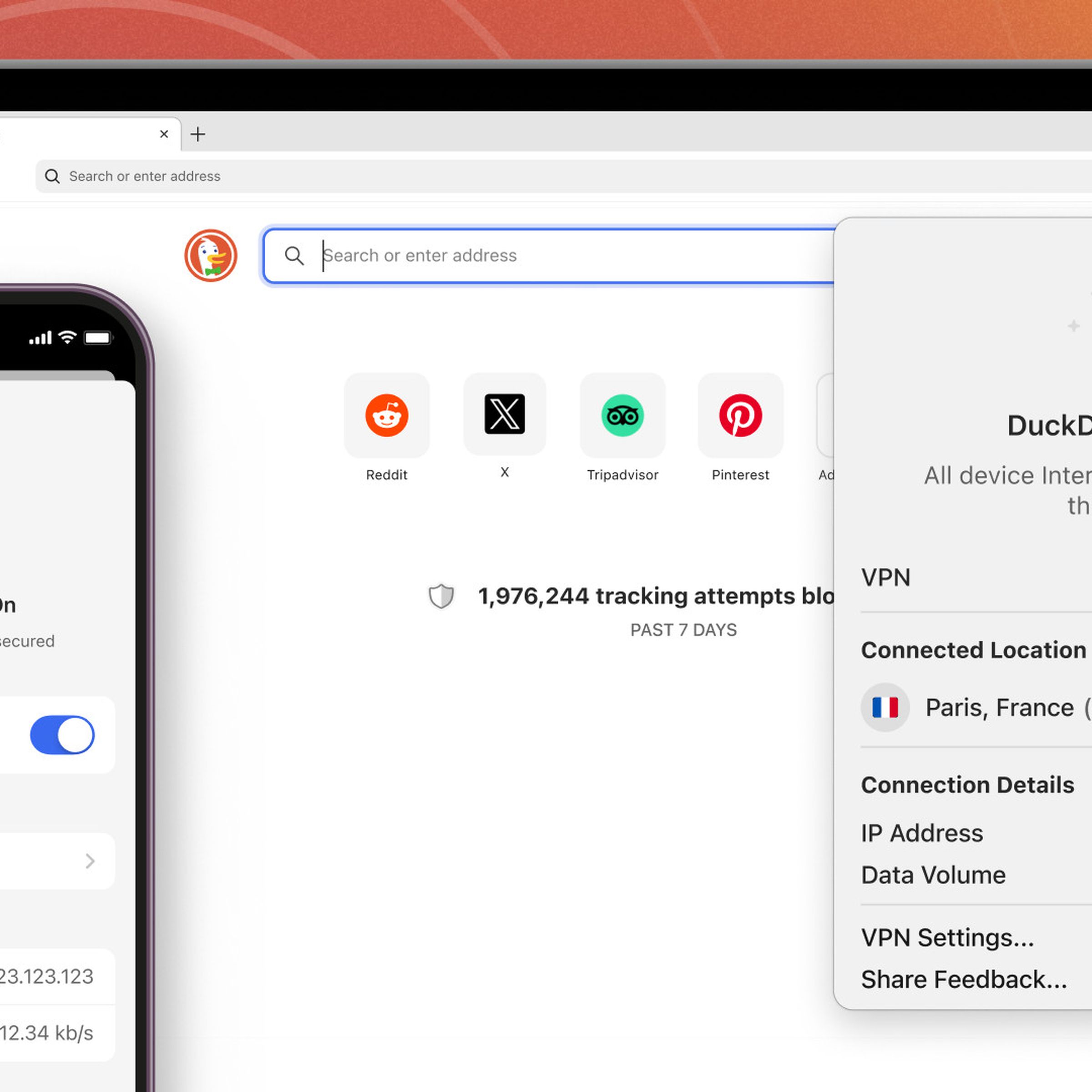 A screenshot of DuckDuckGo’s new VPN, part of its PrivacyPro package. 