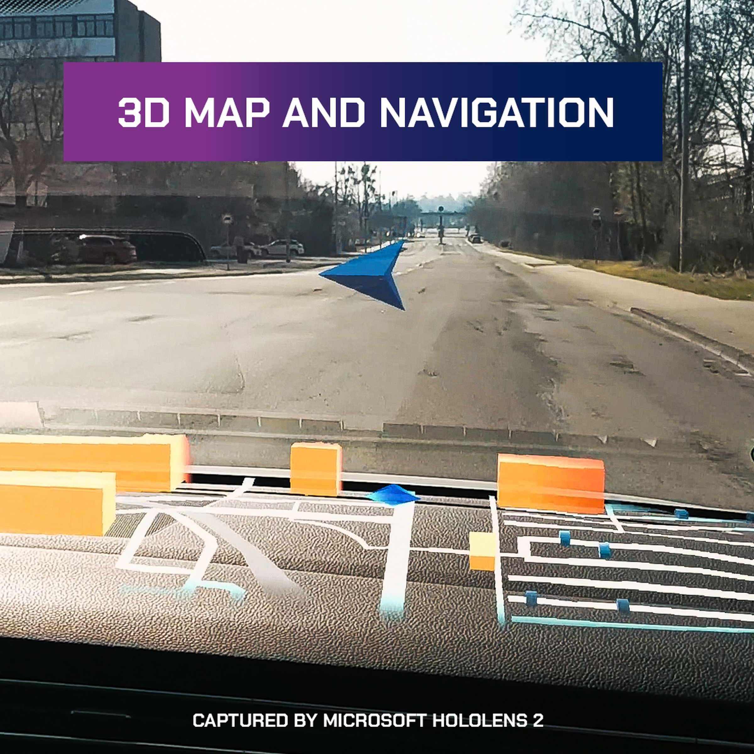 HoloLens showing a driver an upcoming left turn.