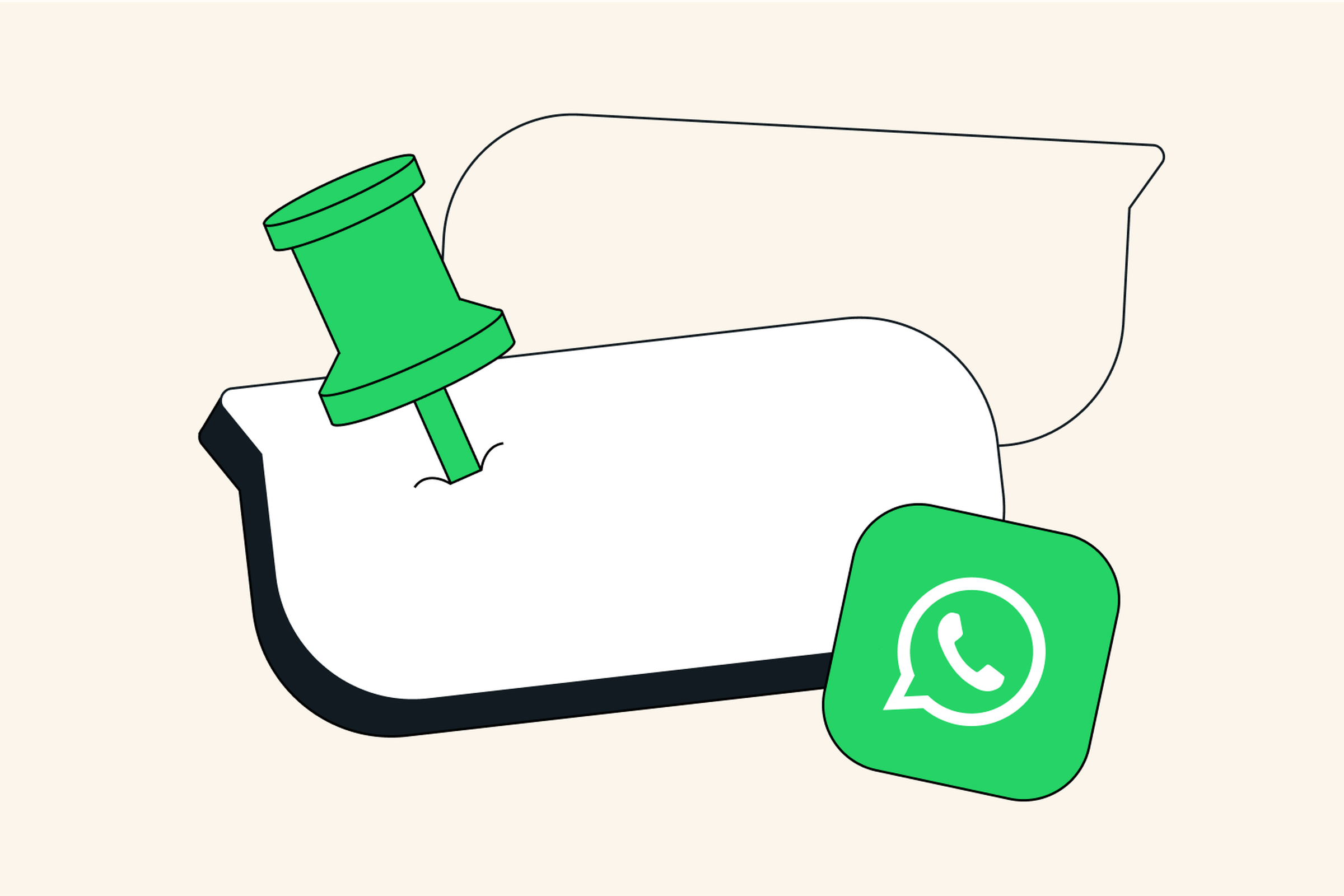 A promotional graphic for the WhatsApp pinned messages feature.
