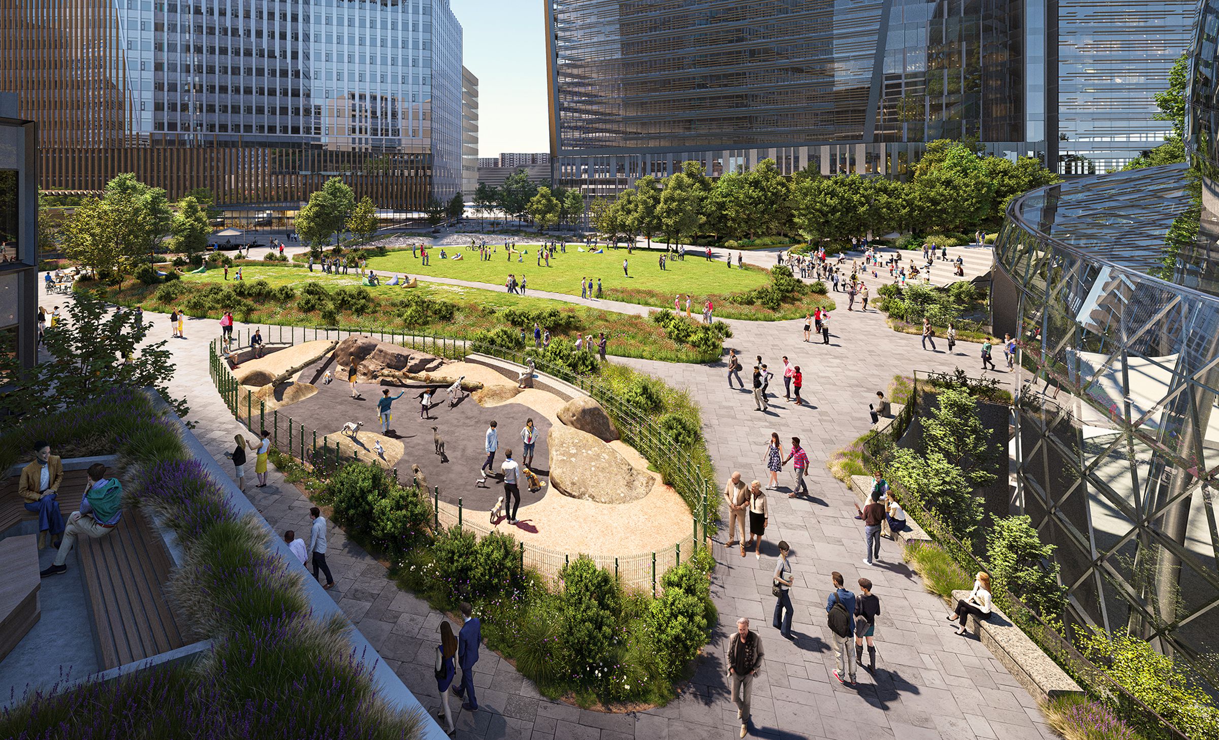 A render of the park within Amazon’s Arlington headquarters.