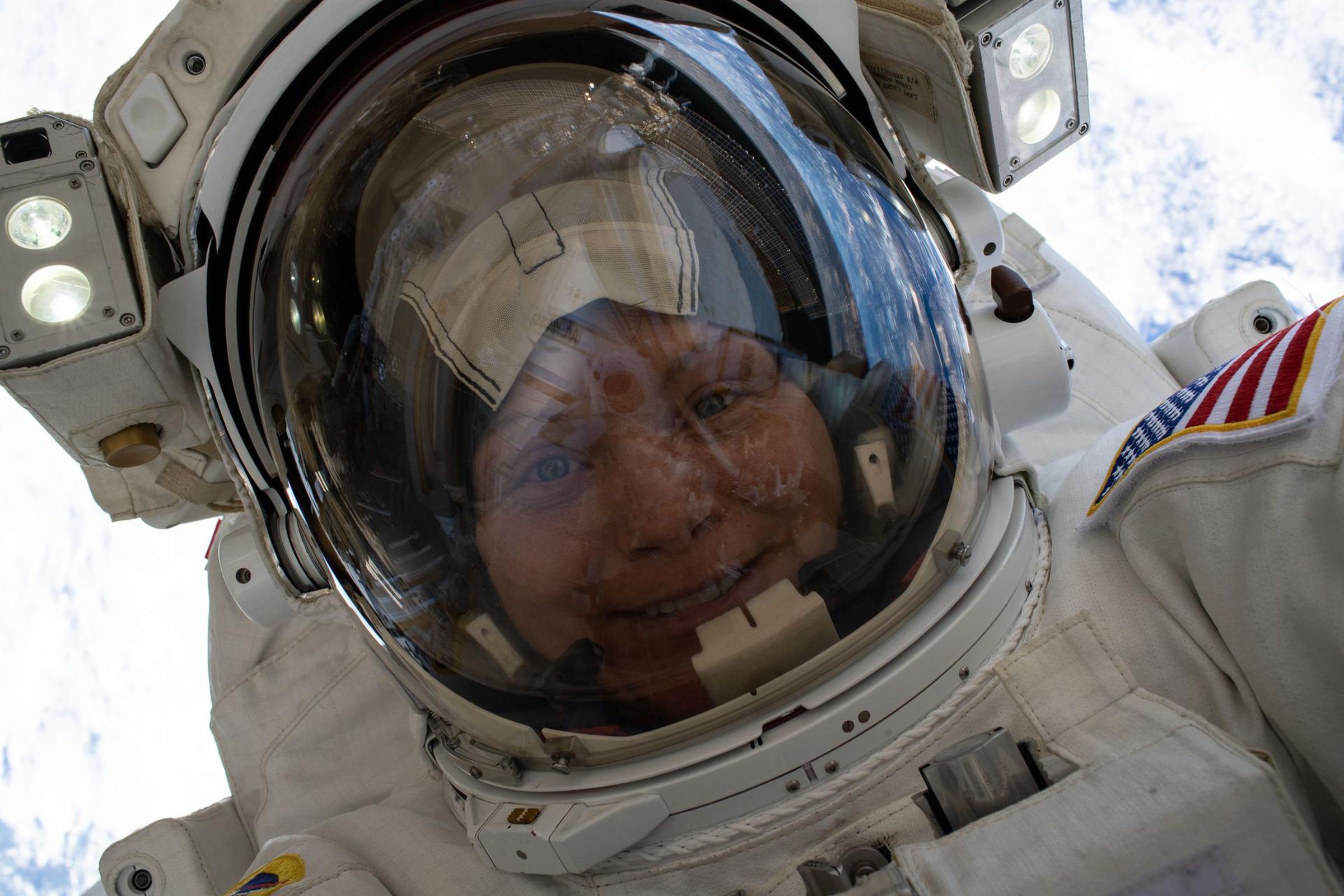 NASA’s Anne McClain takes a selfie during her recent spacewalk.